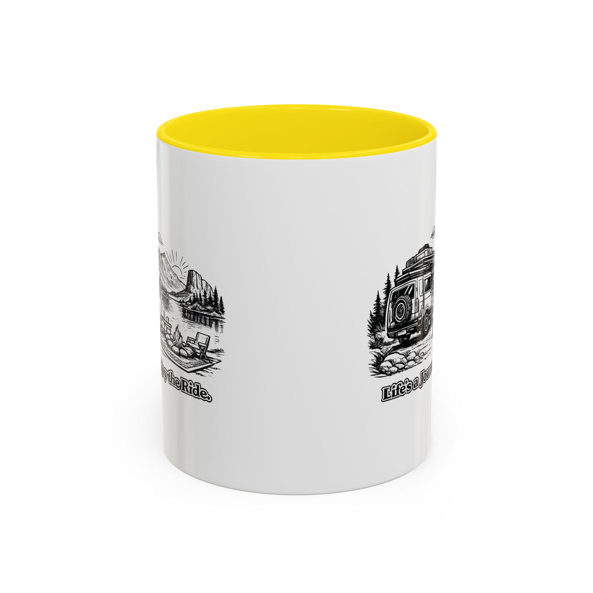 Accent Coffee Mug (11, 15oz) — "Lifes A Journey,Enjoy The Ride" Design Minimal-Line