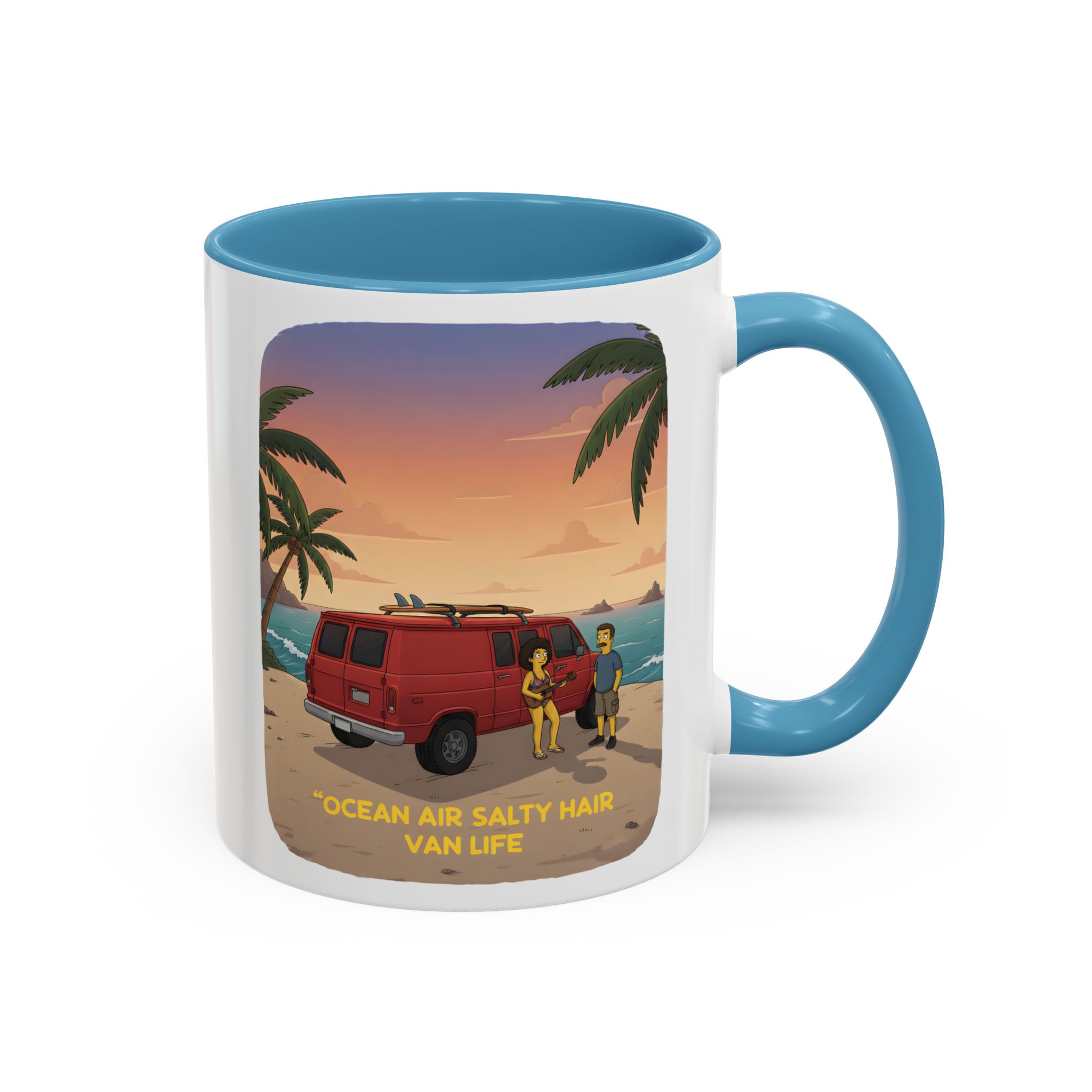Accent Coffee Mug (11, 15oz) — "Ocean Air Salty Hair Van Life" Design Sitcom-Line