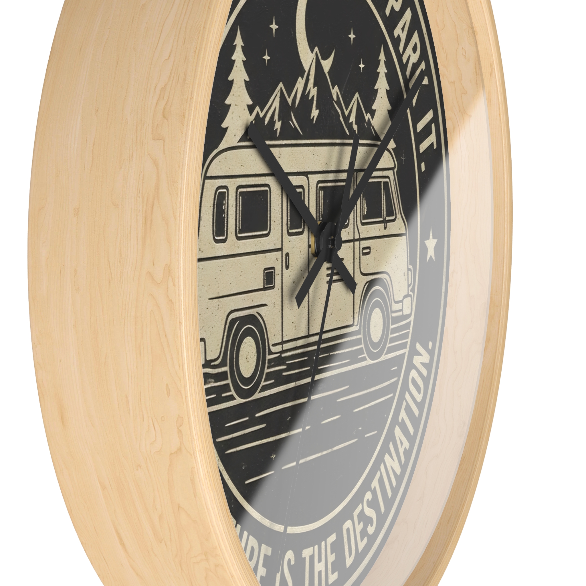 Wall Clock — "Home Is Where You Park It-Adventure is the destination" Camper Van Mountain Travel Timepiece