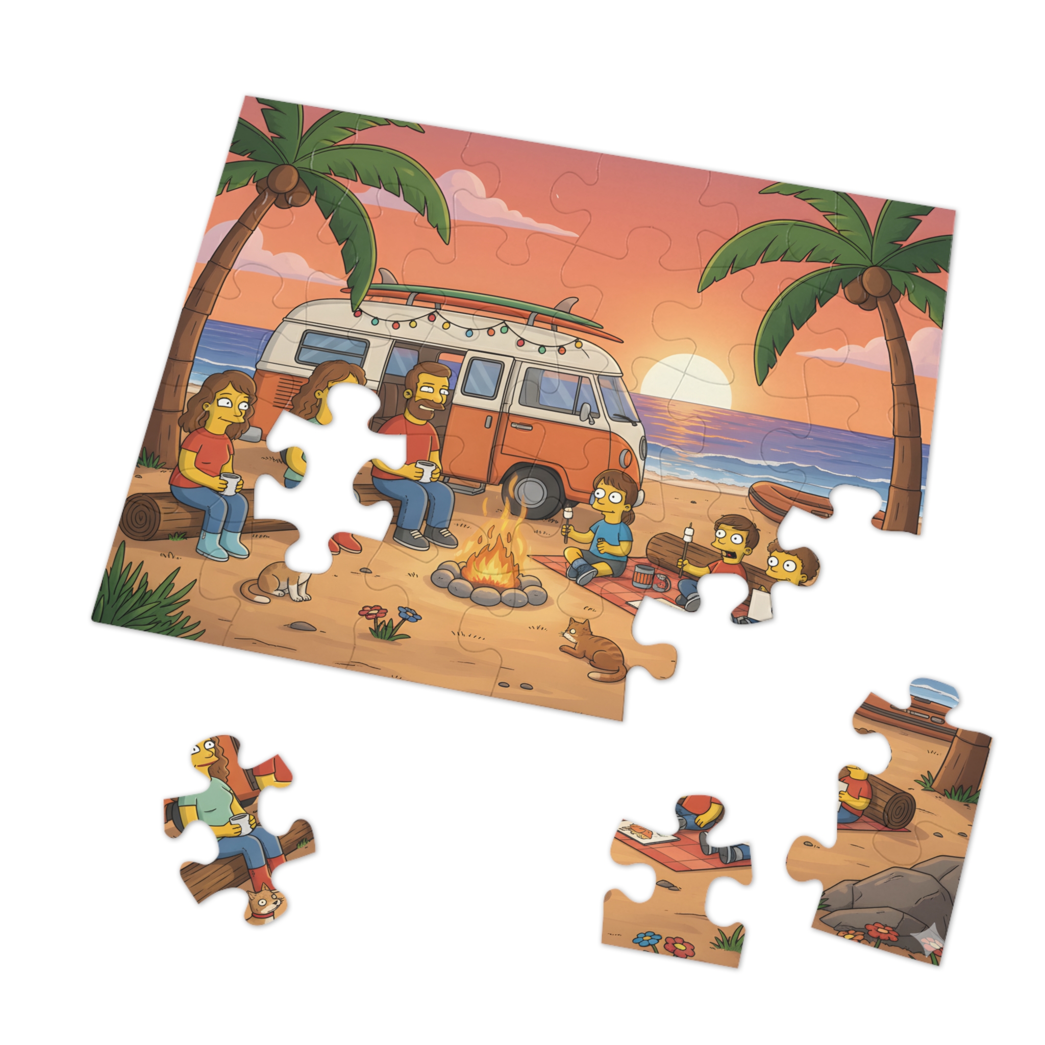 Jigsaw Puzzle with Tin — Sunset Surf Van Scene
