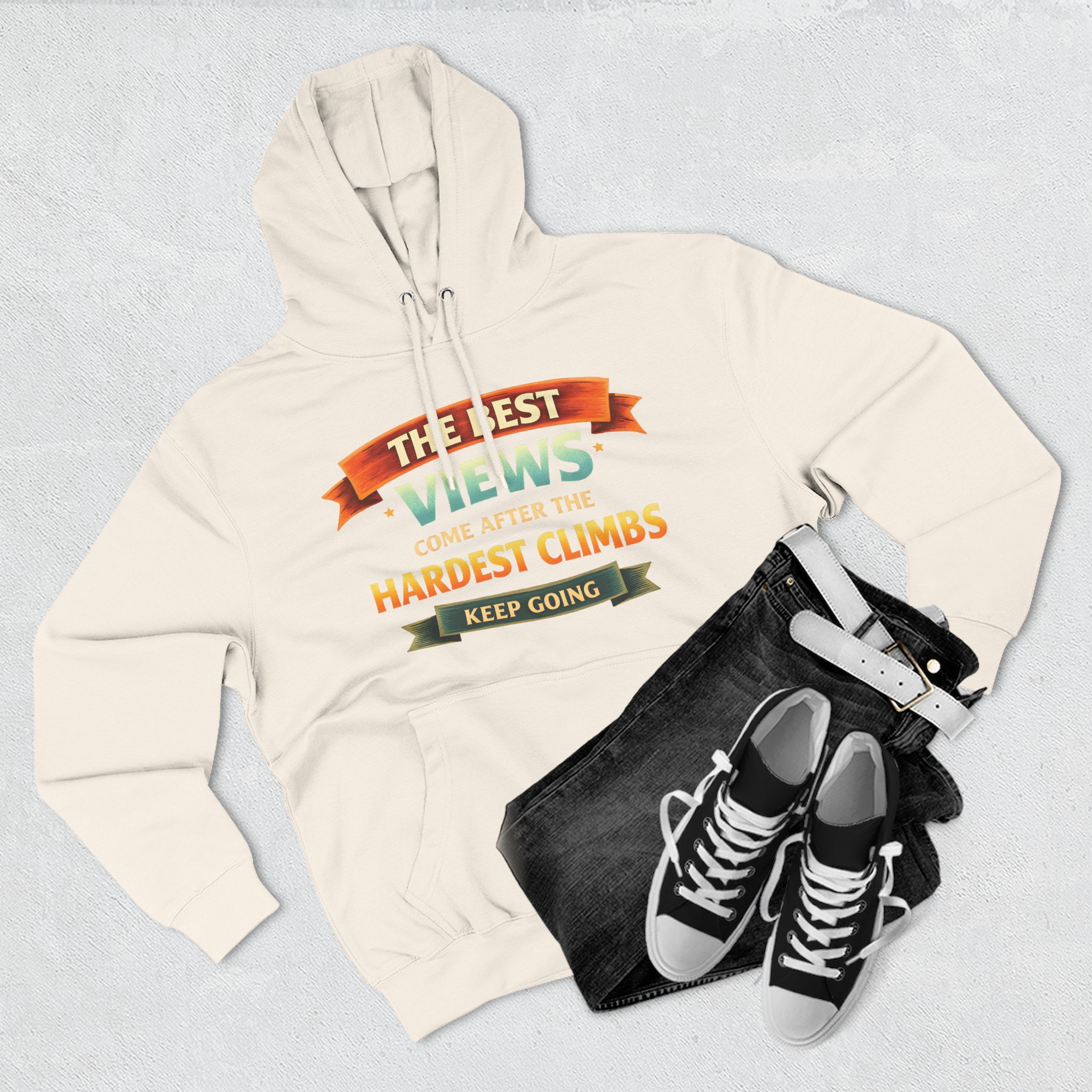 Three-Panel Fleece Hoodie - "The Best Views" Design Scenic-Line