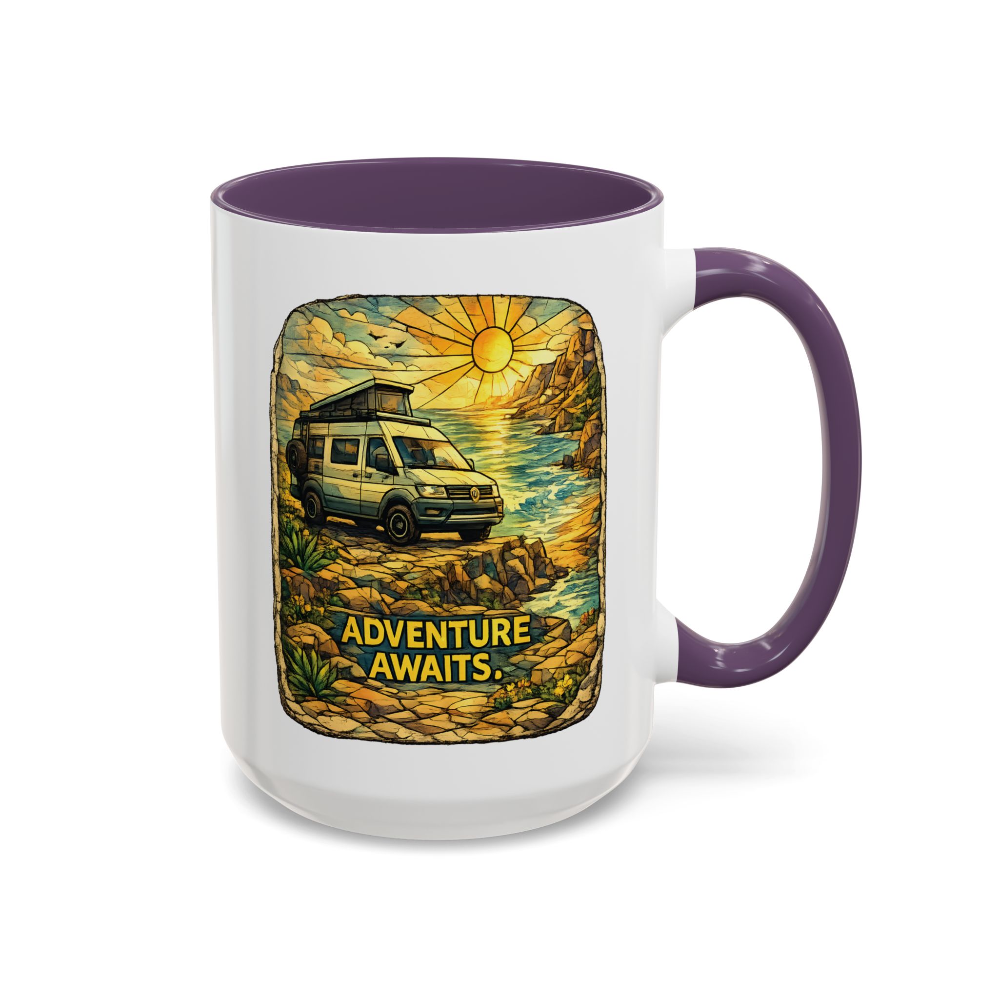 Accent Coffee Mug (11, 15oz) — "Adventure Awaits" Design Cubic-Line