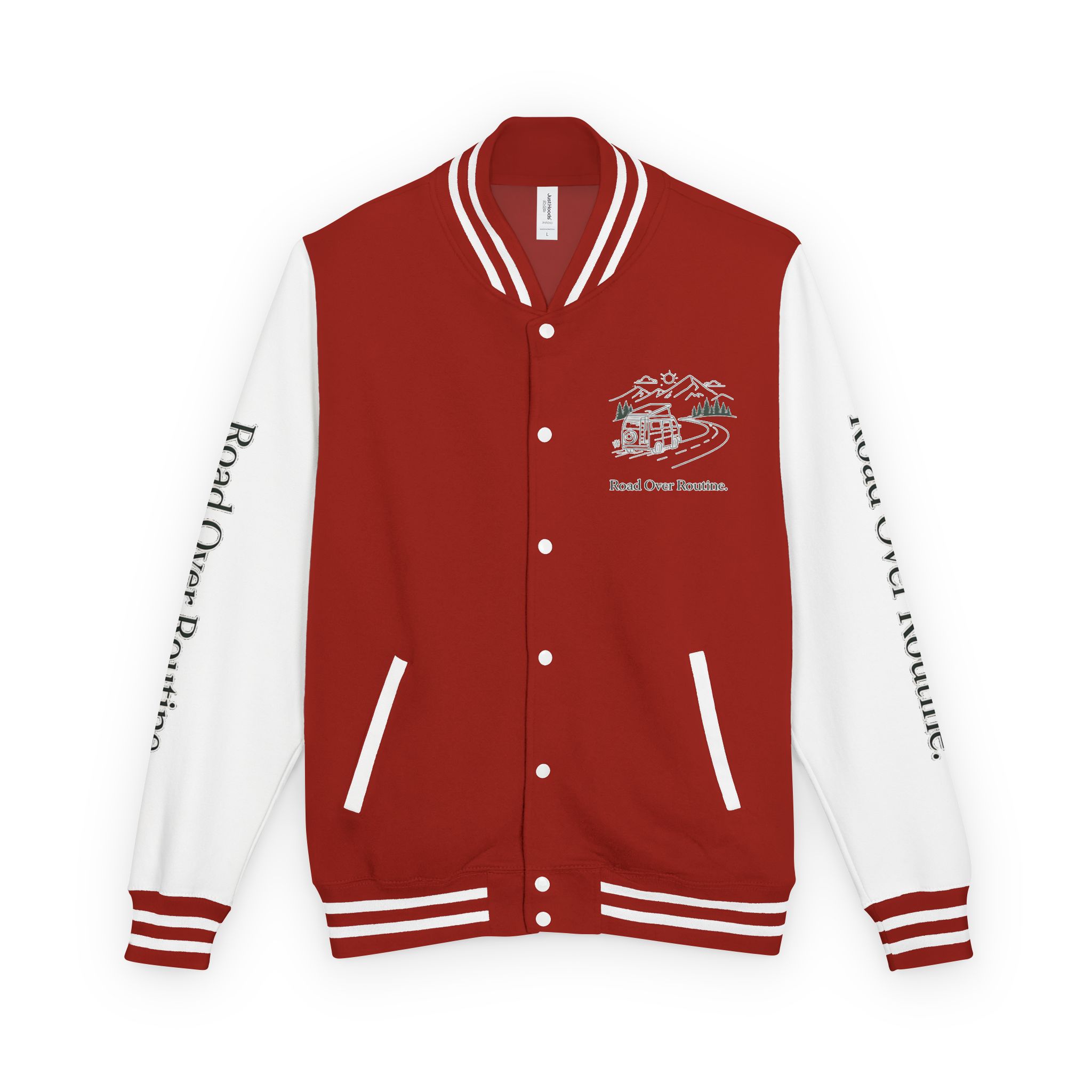 8363404164877261992_2048-1.jpeg Unisex Heavyweight Letterman Jacket — "Road Over Routine" Travel Varsity Coat