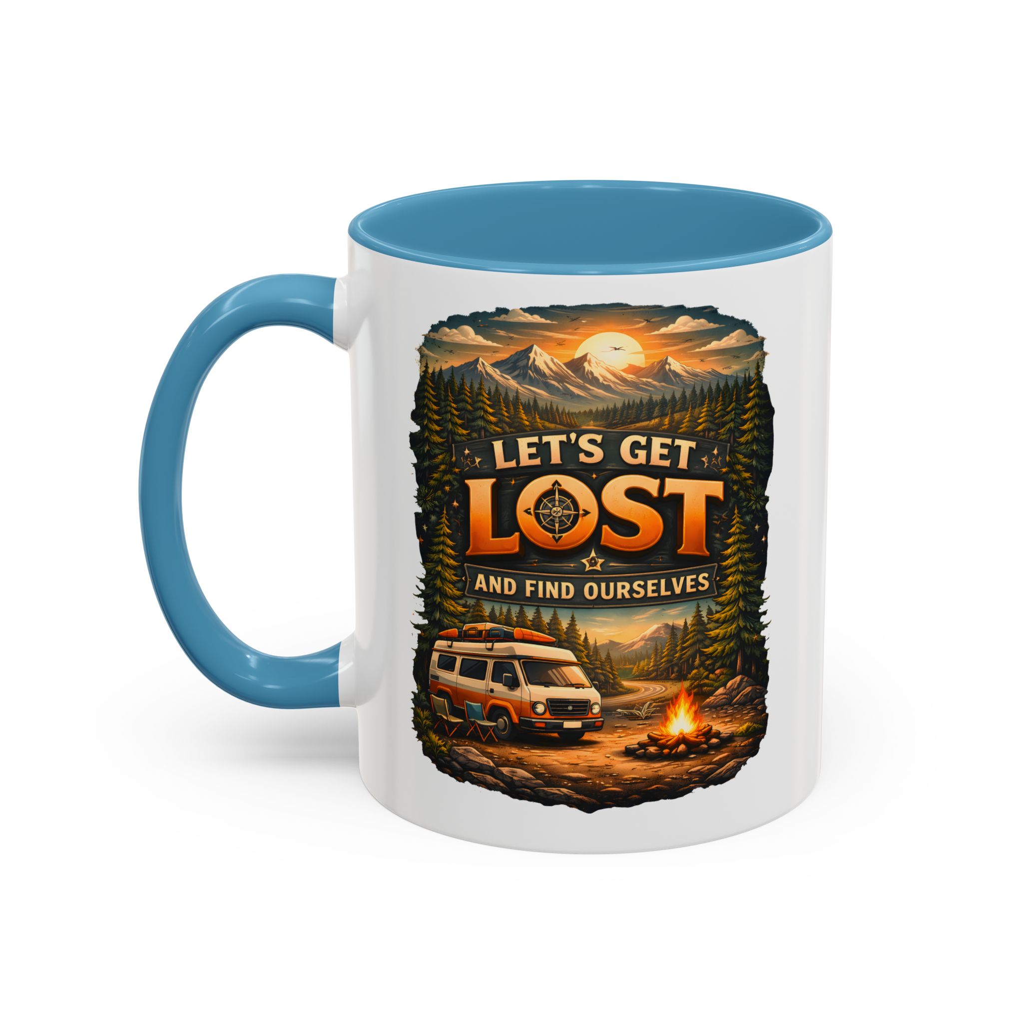 Accent Coffee Mug (11, 15oz) — "Let´s Get Lost And Find Ourselfs" Design Scenic-Line