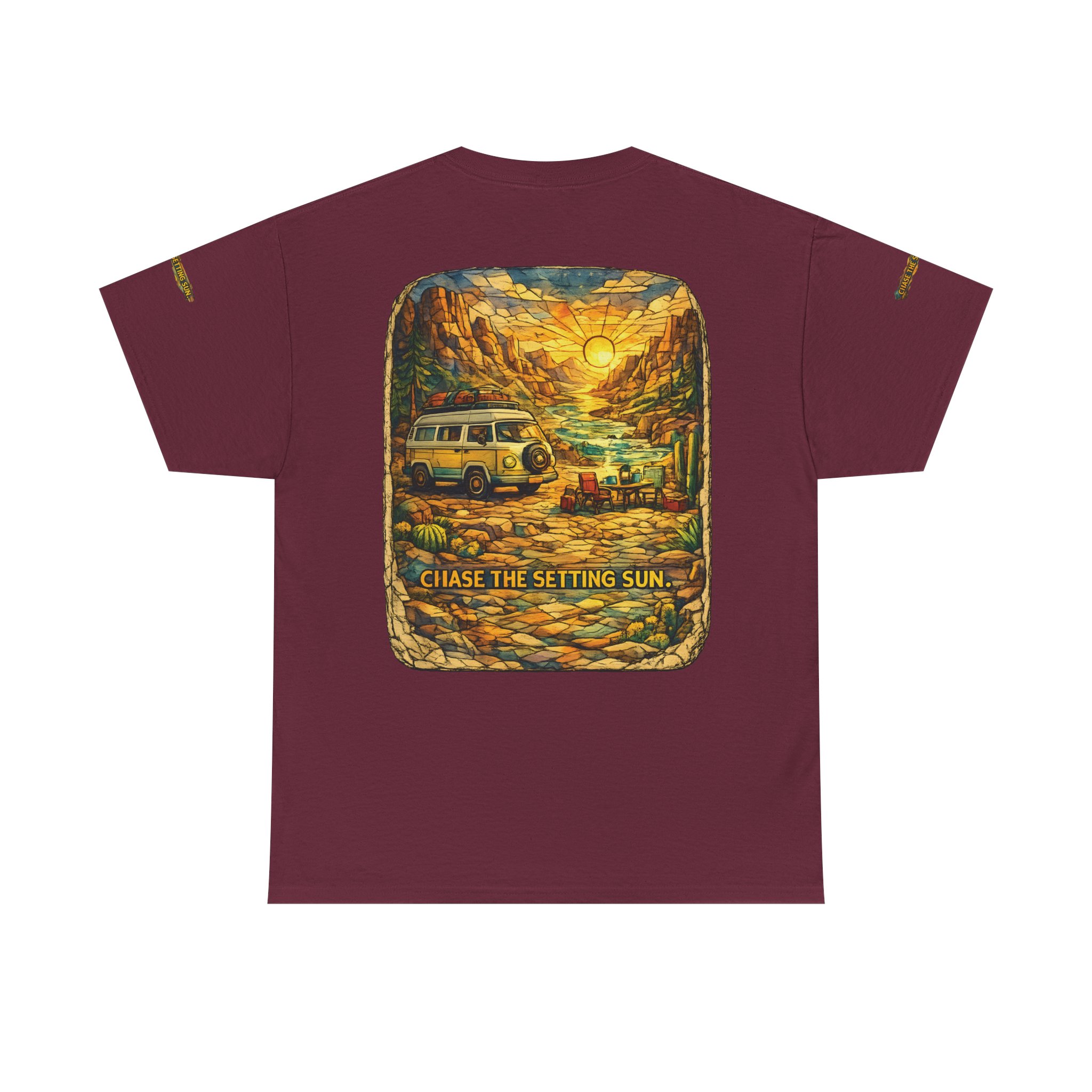 Unisex Heavy Cotton Tee — "Chase The Settings Sun" Design Cubic-Line