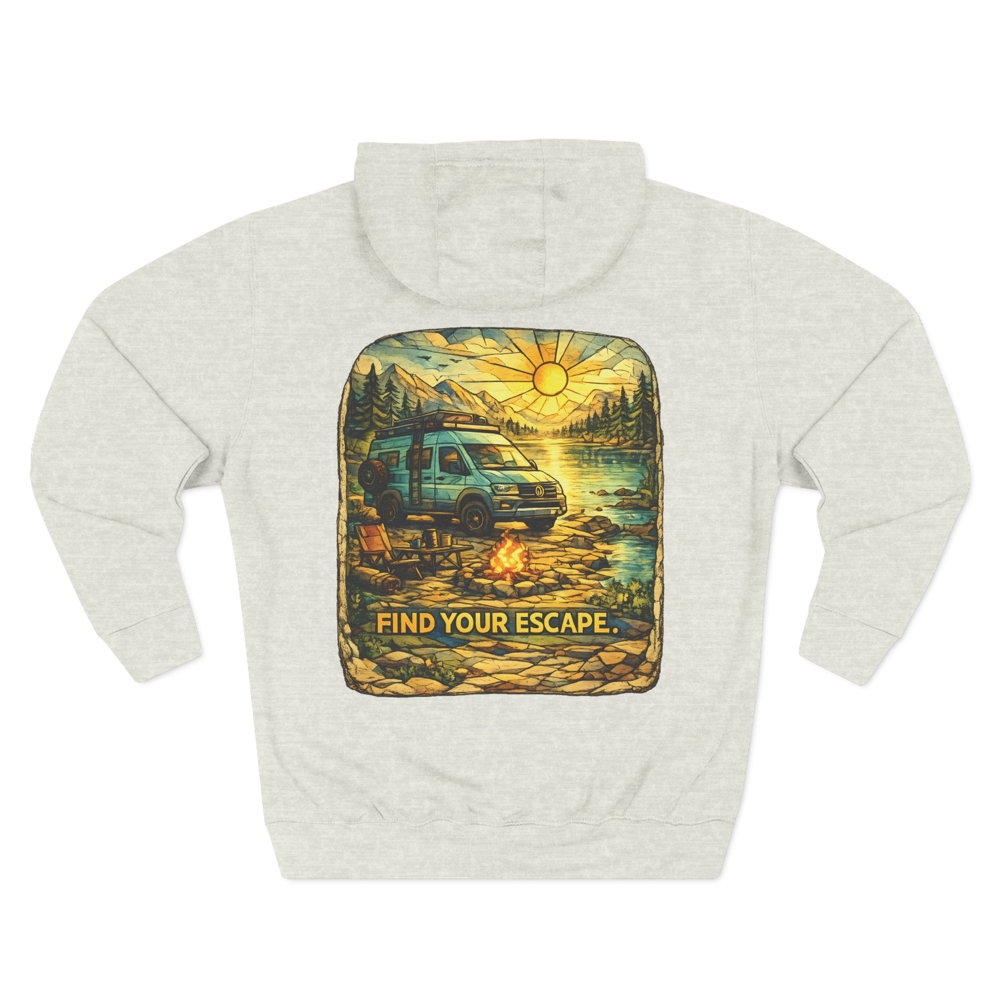 Three-Panel Fleece Hoodie - "Find Your Escape" Design Cubic-Line