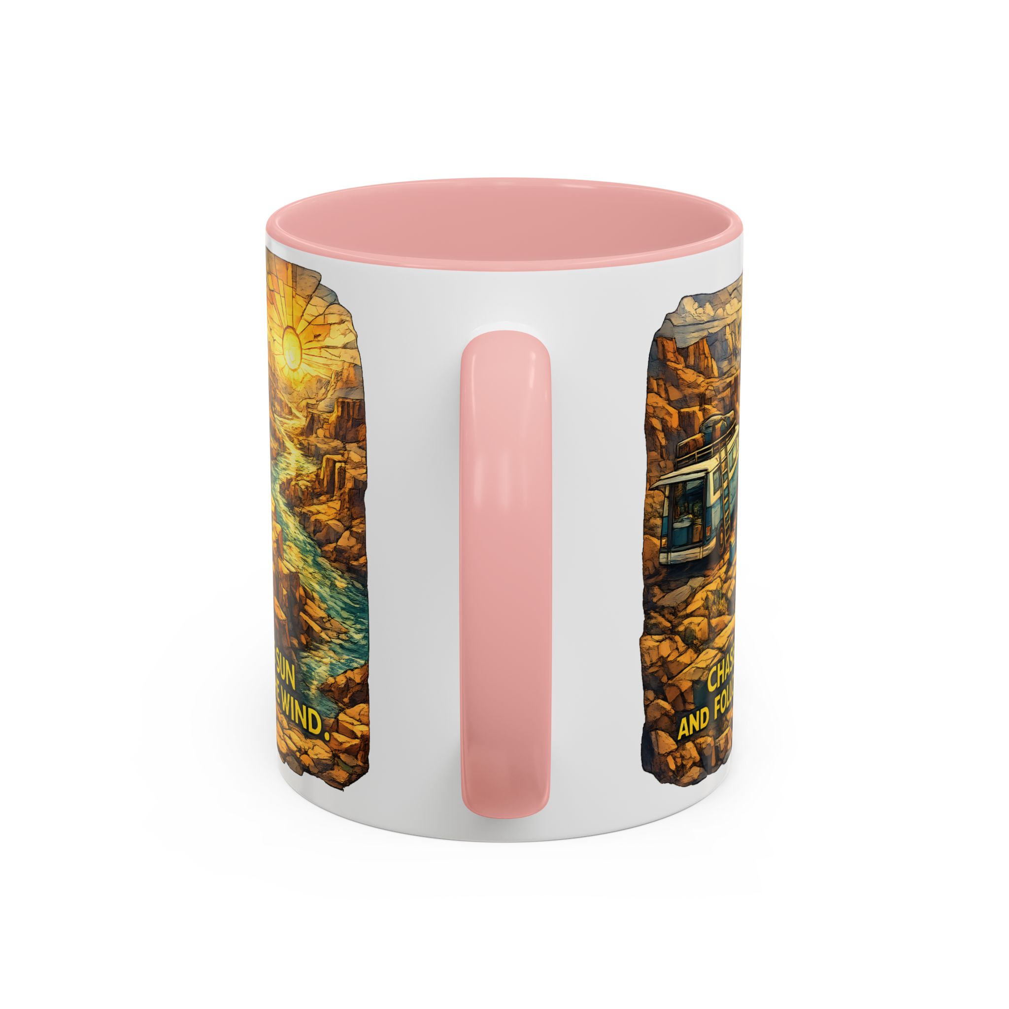 Accent Coffee Mug (11, 15oz) — "Chase The Sun And Follow The Wind" Design Cubic-Line