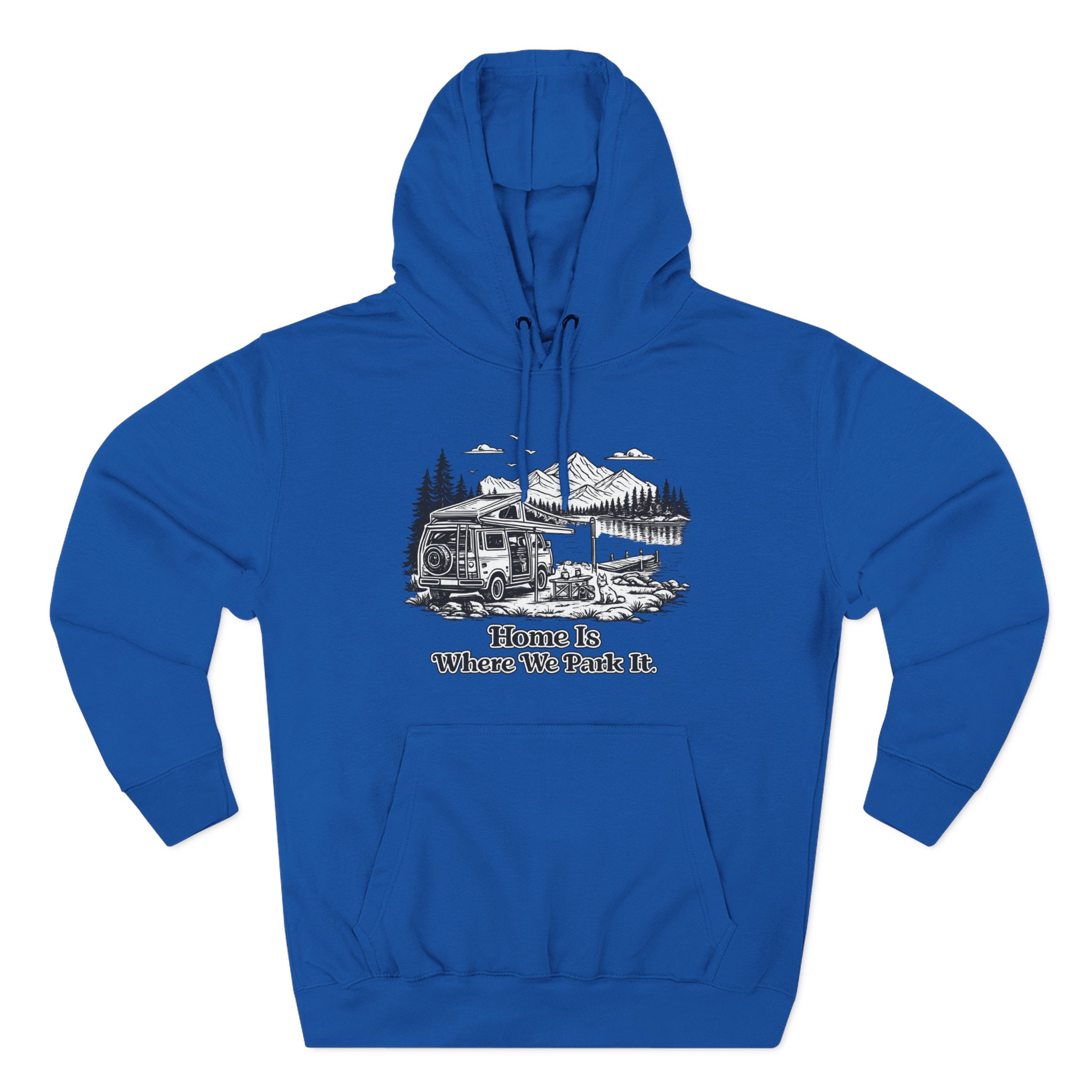 Three-Panel Fleece Hoodie - "Home Is Where You Park It" Design Minimal-Line