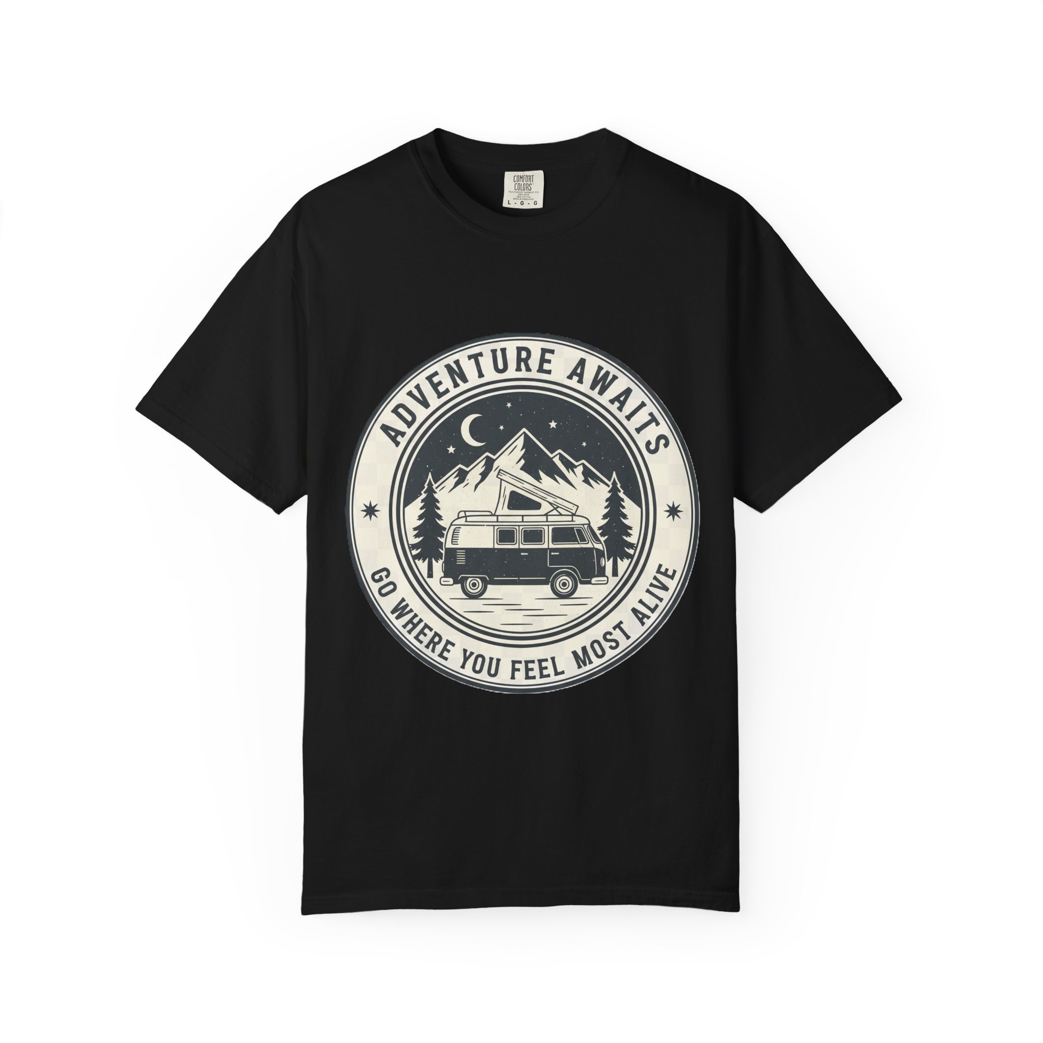 8378175866238757447_2048.jpeg T-Shirt — "Adventure Awaits-Go Where You Feel Most Alive" (Front + Back Printed) Outdoor Travel Tee