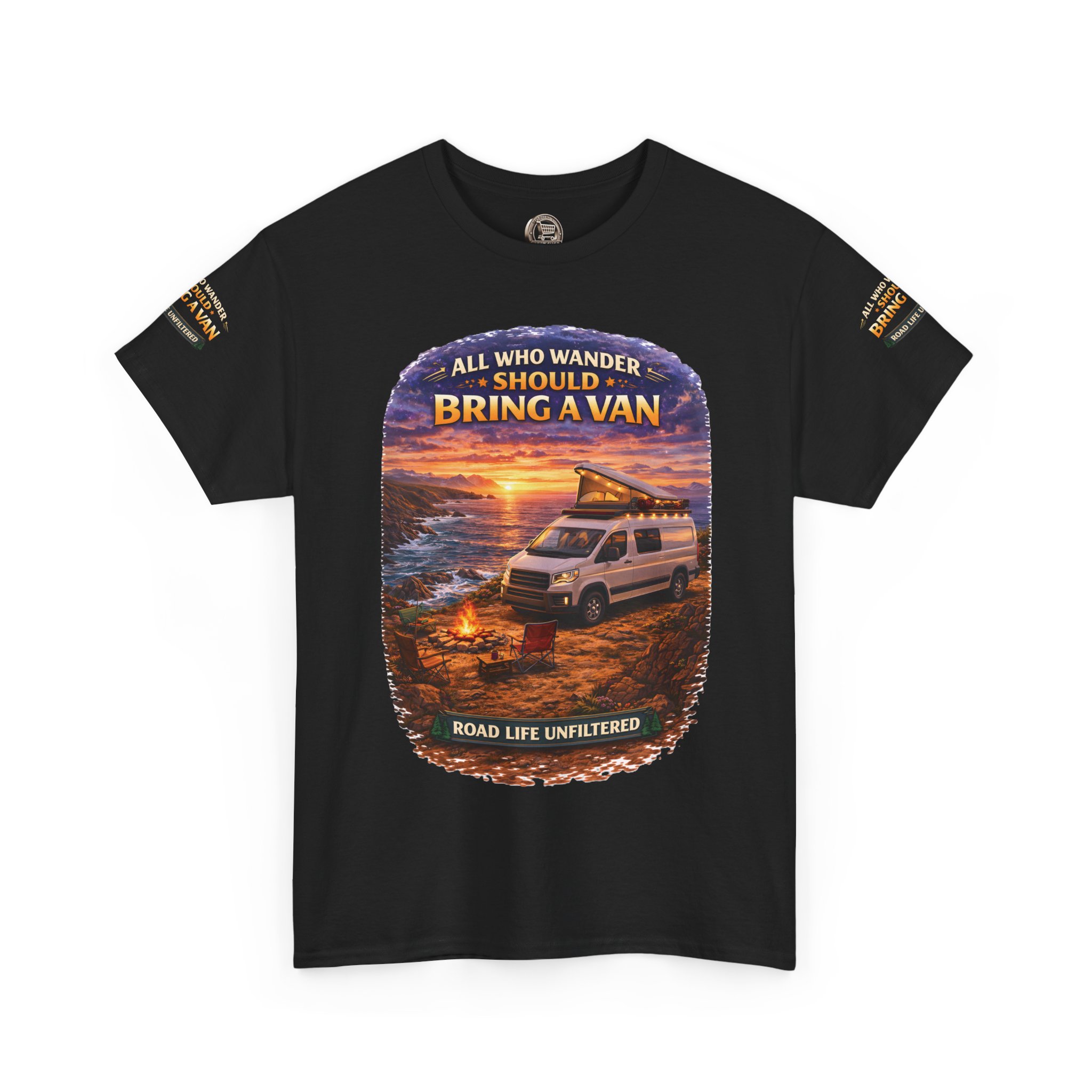 Unisex Heavy Cotton Tee — "All Who wander Should Bring A Van" Design Scenic-Line