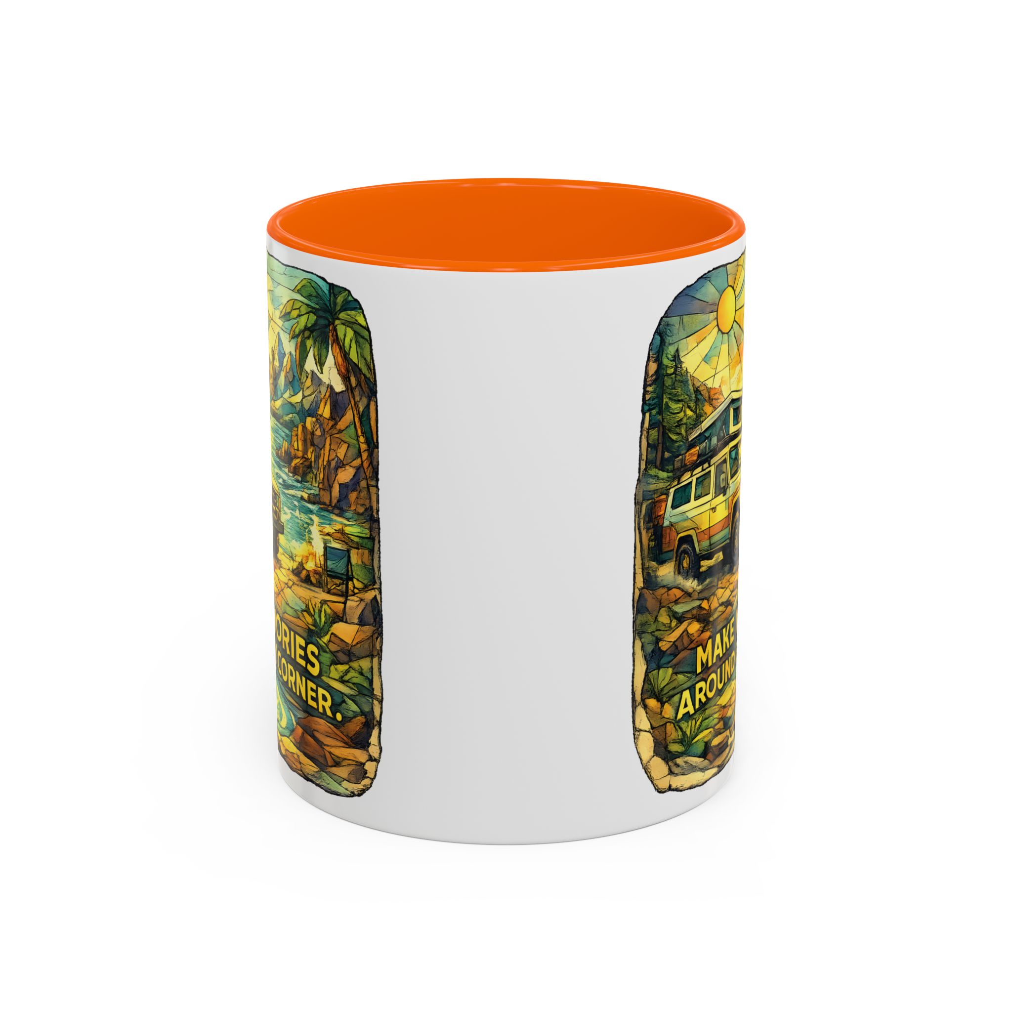 Accent Coffee Mug (11, 15oz) — "Make Memories Around Every Corner" Design Cubic-Line