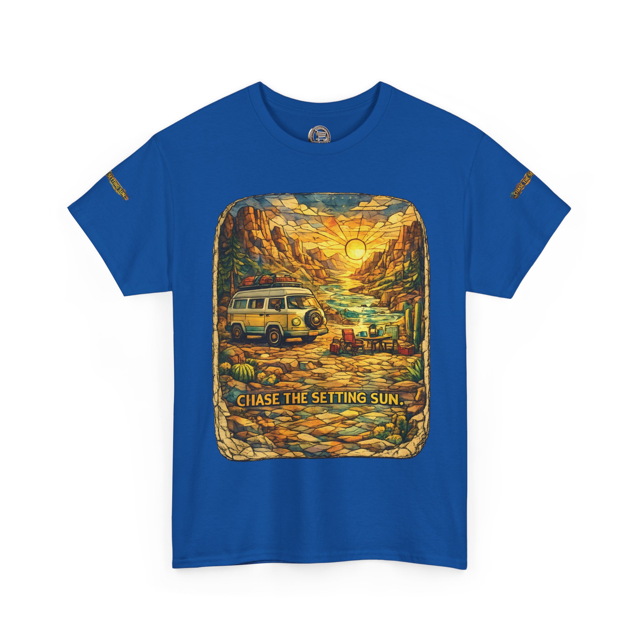Unisex Heavy Cotton Tee — "Chase The Settings Sun" Design Cubic-Line