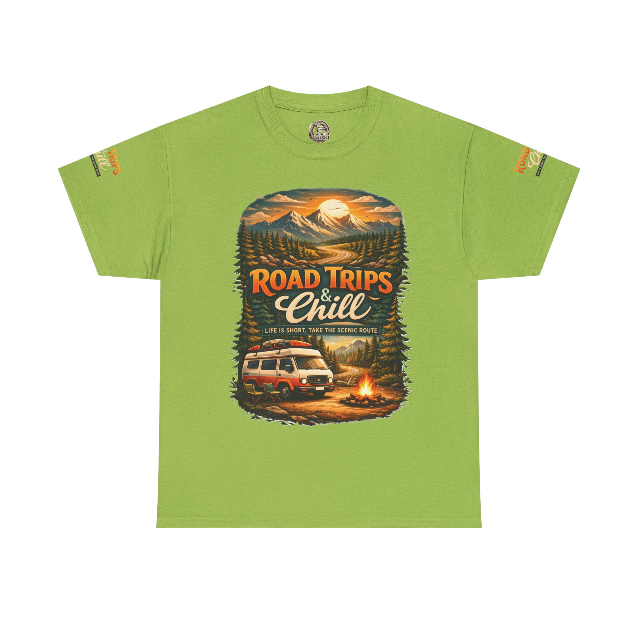 Unisex Heavy Cotton Tee — "Road Trips & Chill" Design Scenic-Line