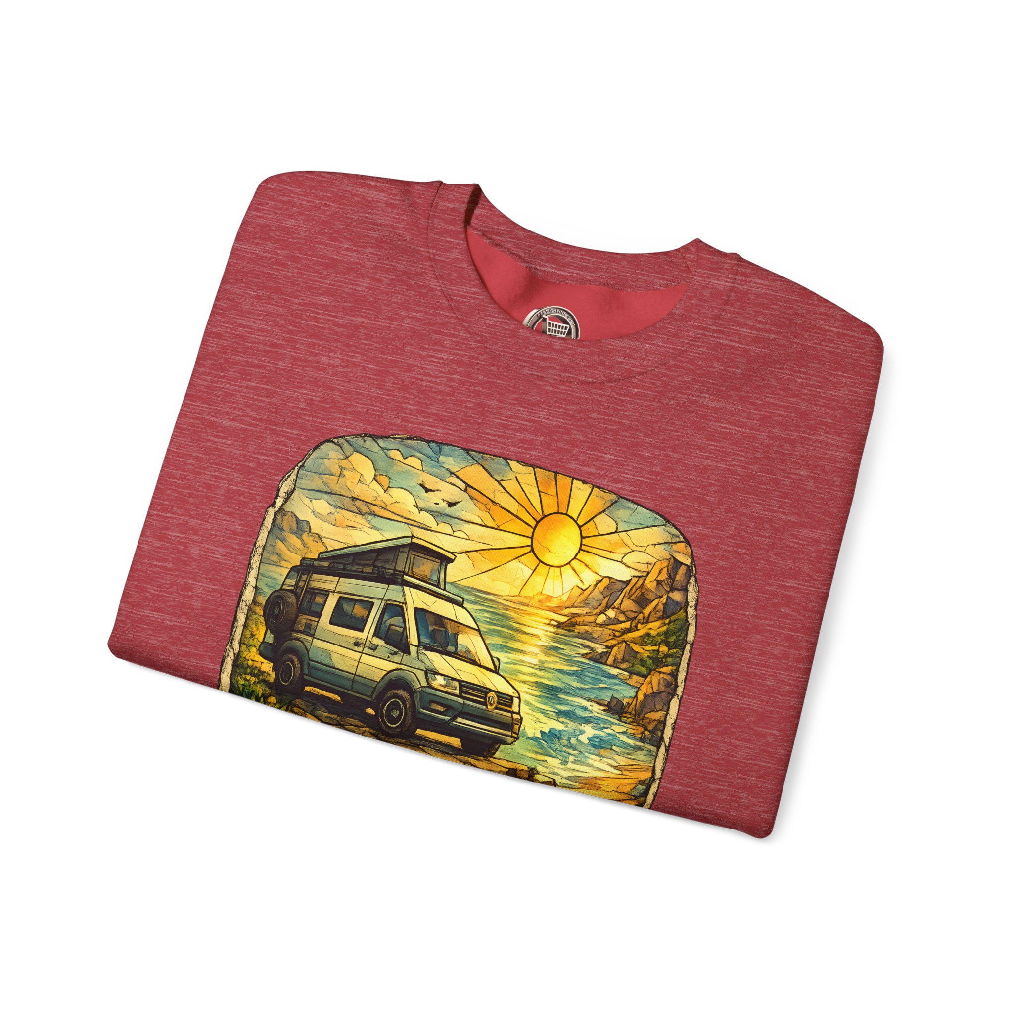 Unisex Heavy Blend™ Crewneck Sweatshirt — "Adventure Awaits" Design Cubic-Line