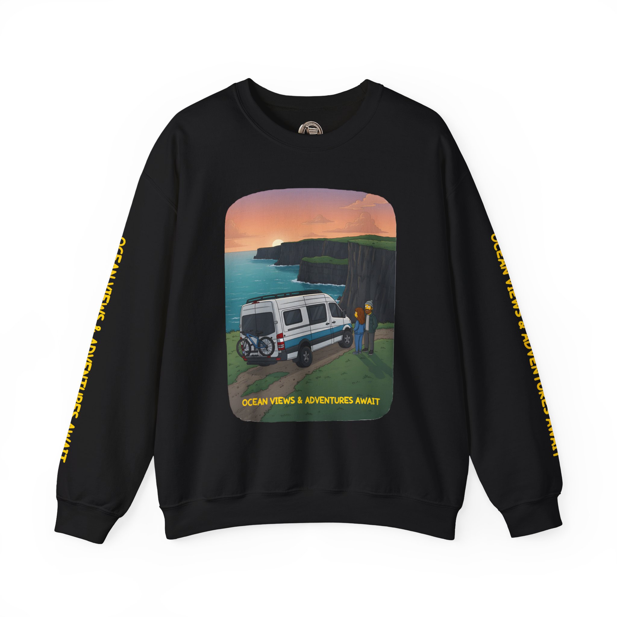 Unisex Heavy Blend™ Crewneck Sweatshirt — "Ocean Views-Adventures Awaits" Design Sitcom-Line