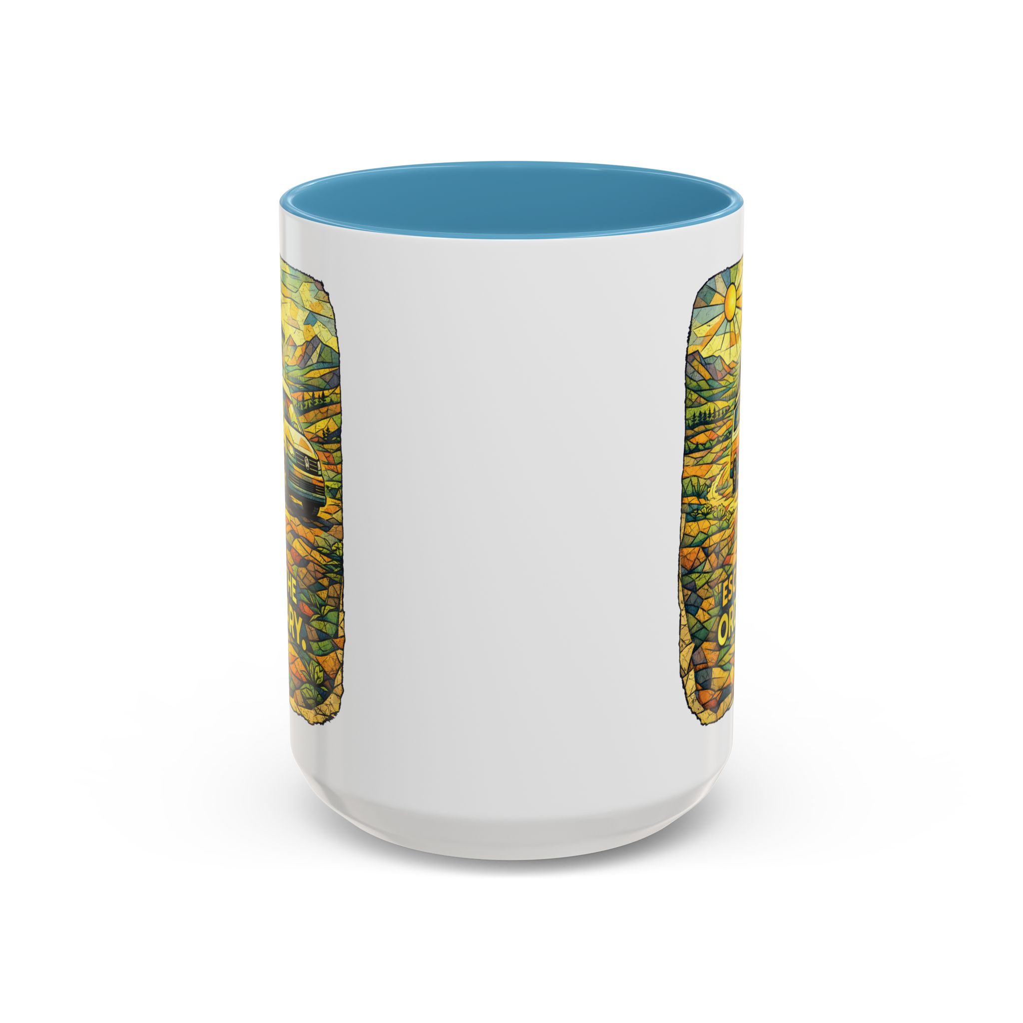 Accent Coffee Mug (11, 15oz) — "Escape The Ordinary" Design Cubic-Line