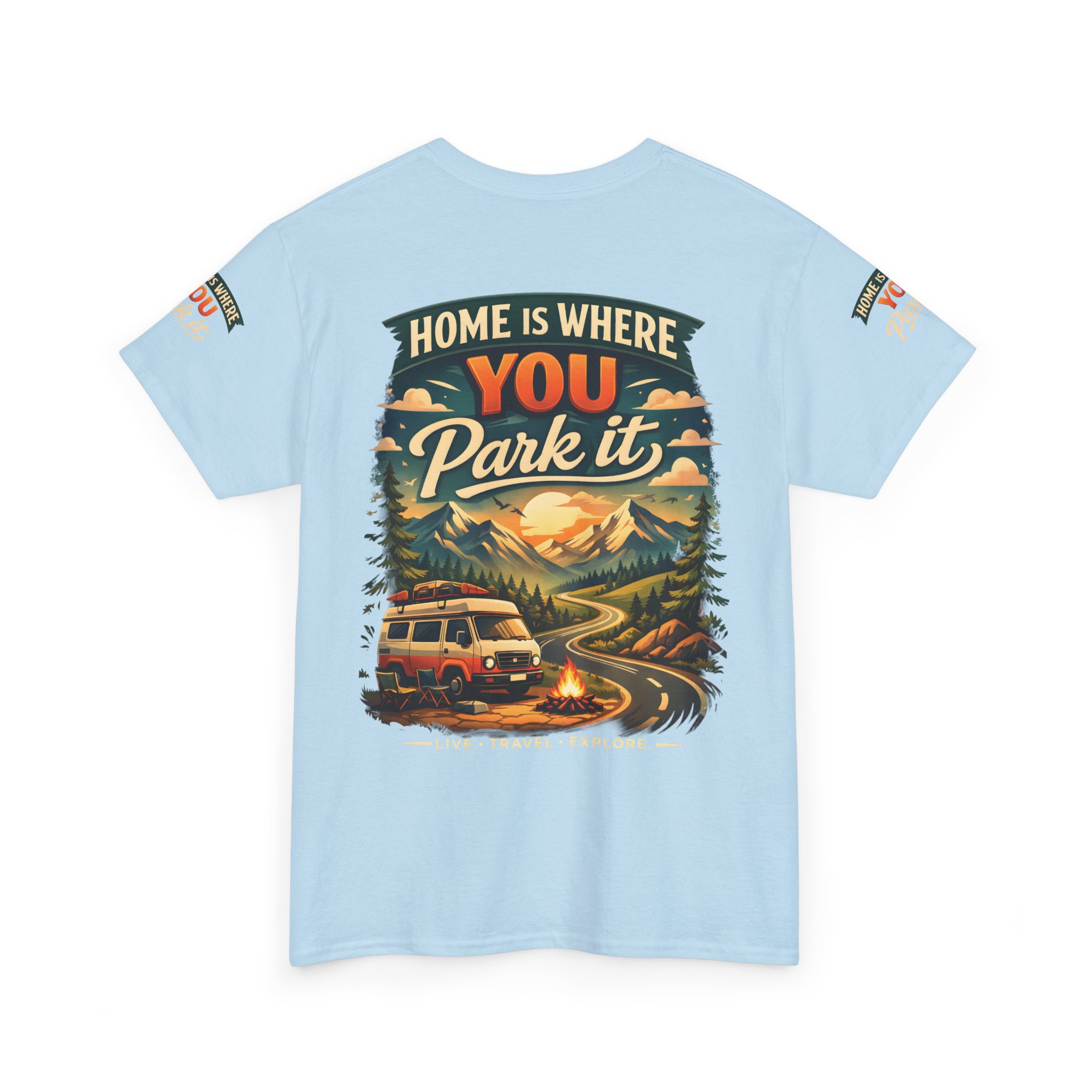 Unisex Heavy Cotton Tee — "Hom Is Where You Park It" Design Scenic-Line