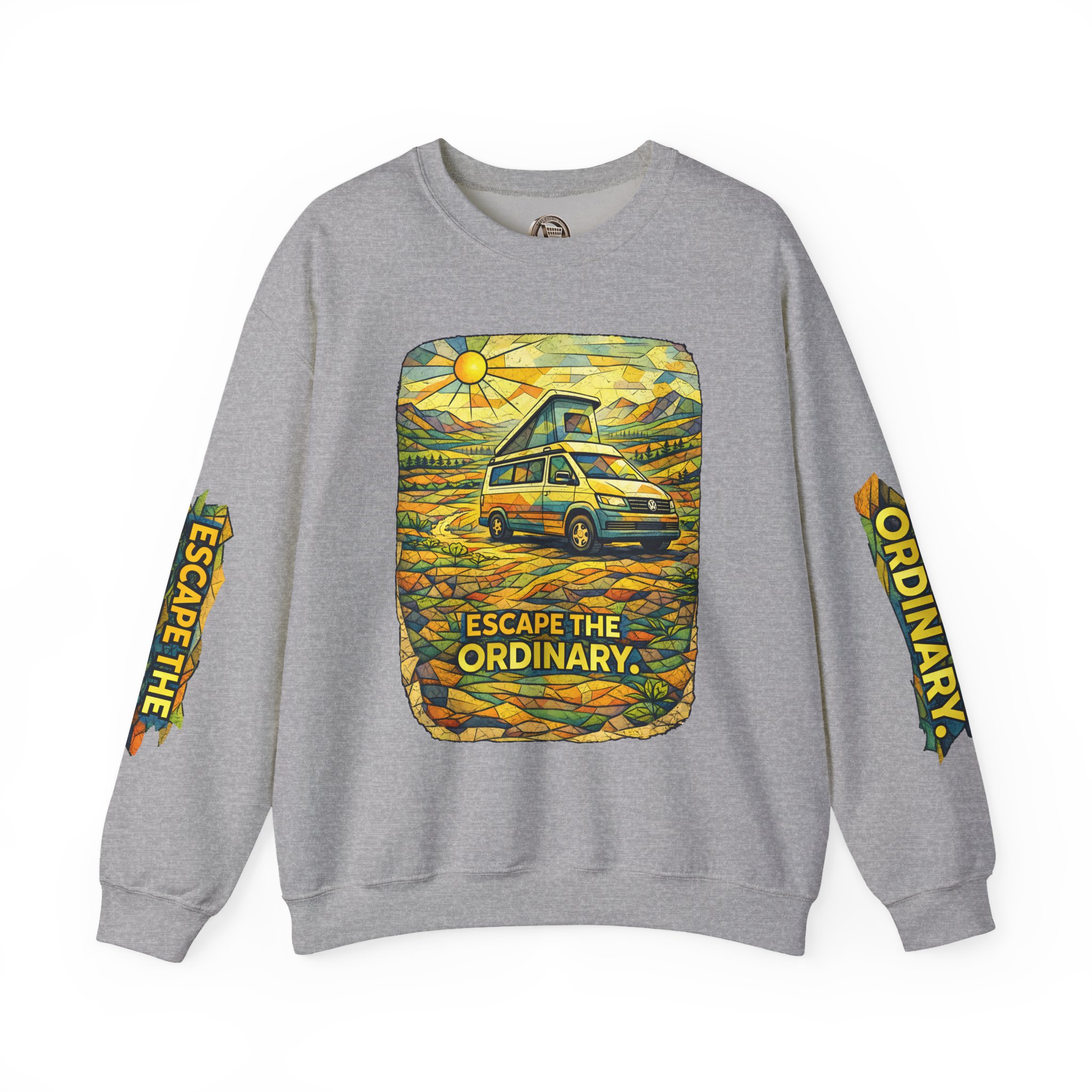 Unisex Heavy Blend™ Crewneck Sweatshirt — "Escape The Ordinary" Design Cubic-Line