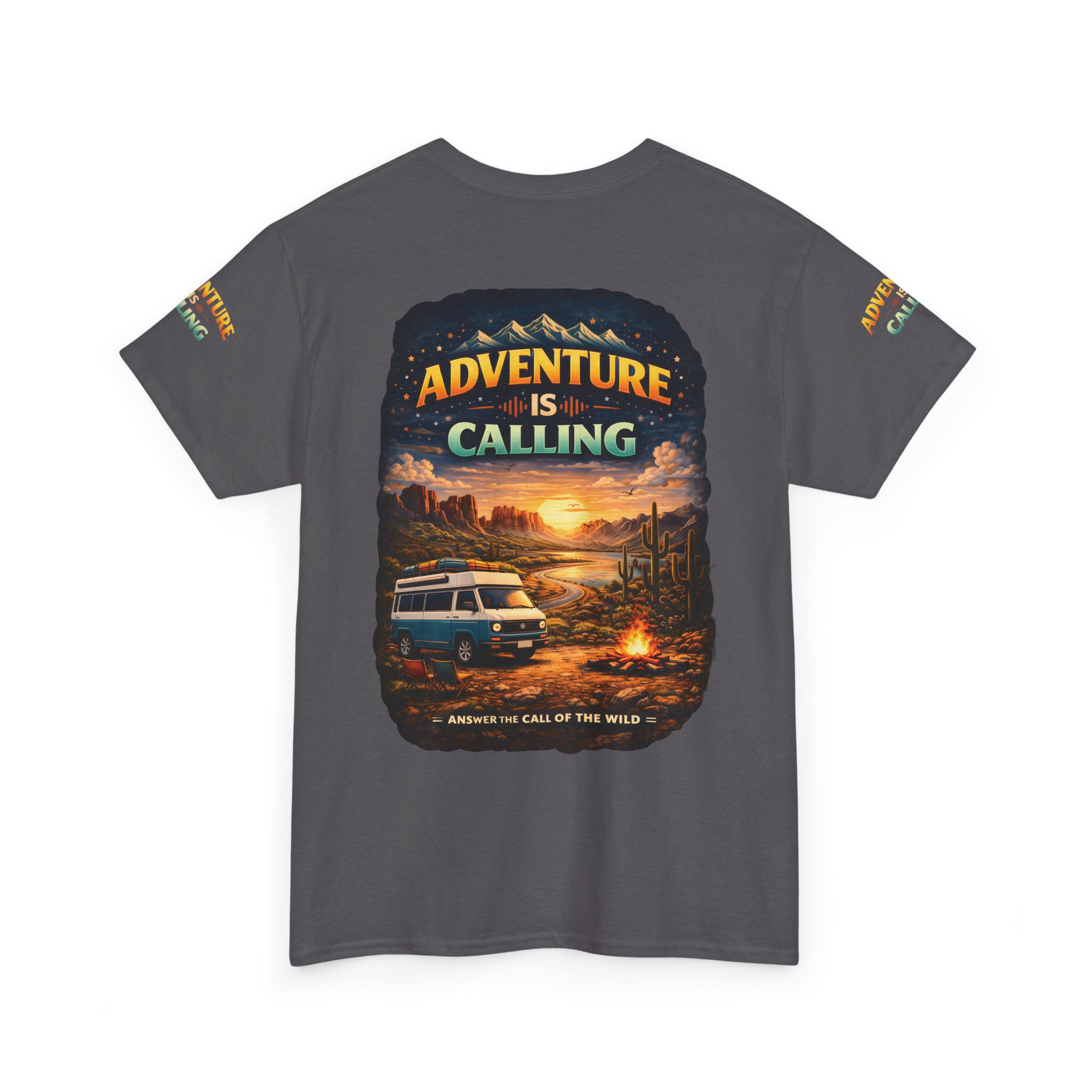 Unisex Heavy Cotton Tee — "Adventure Is Calling" Design Scenic-Line