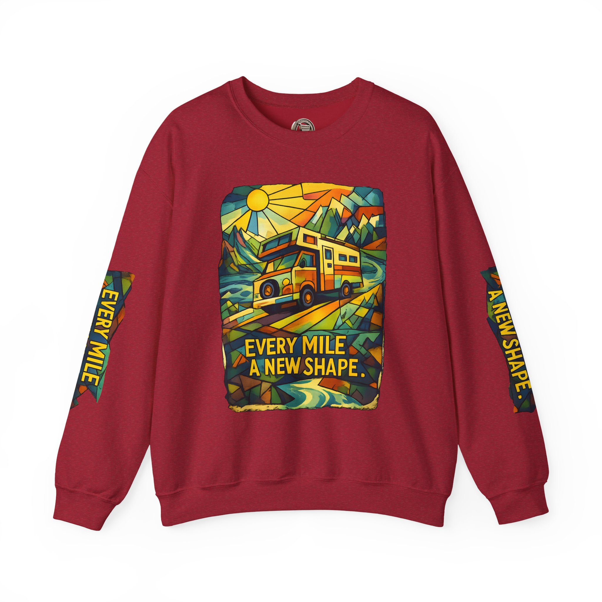 Unisex Heavy Blend™ Crewneck Sweatshirt — "Every Mile A New Shape" Design Cubic-Line
