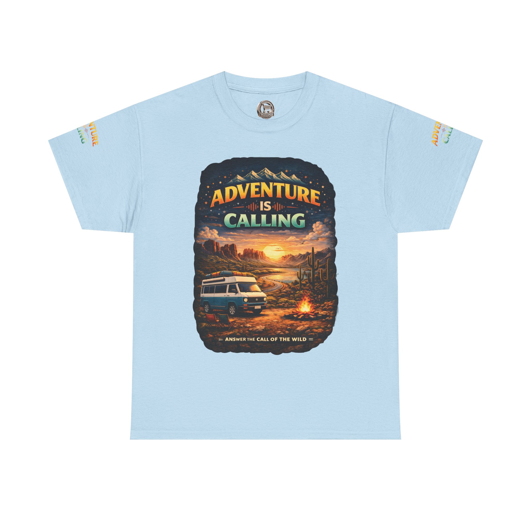 Unisex Heavy Cotton Tee — "Adventure Is Calling" Design Scenic-Line