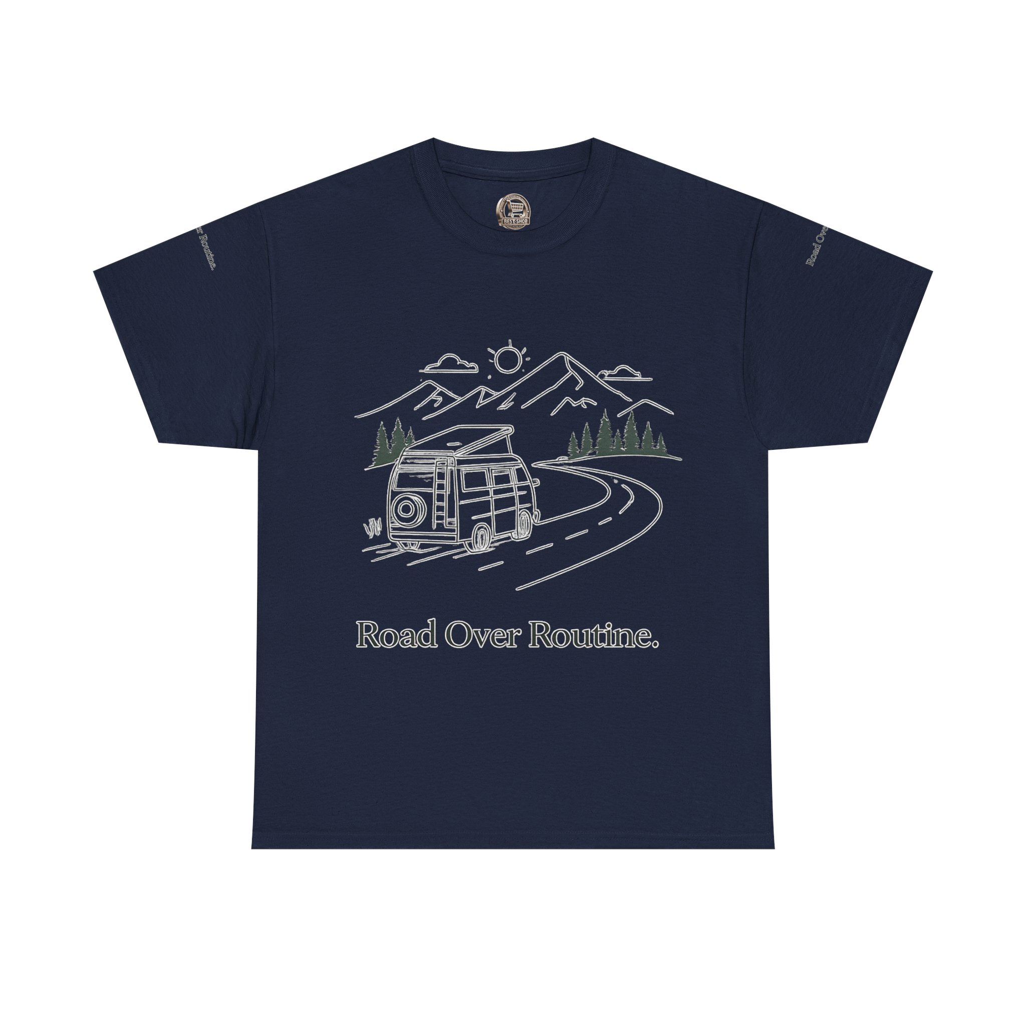 Unisex Heavy Cotton Tee — "Road Over Routine" Design Minimal-Line