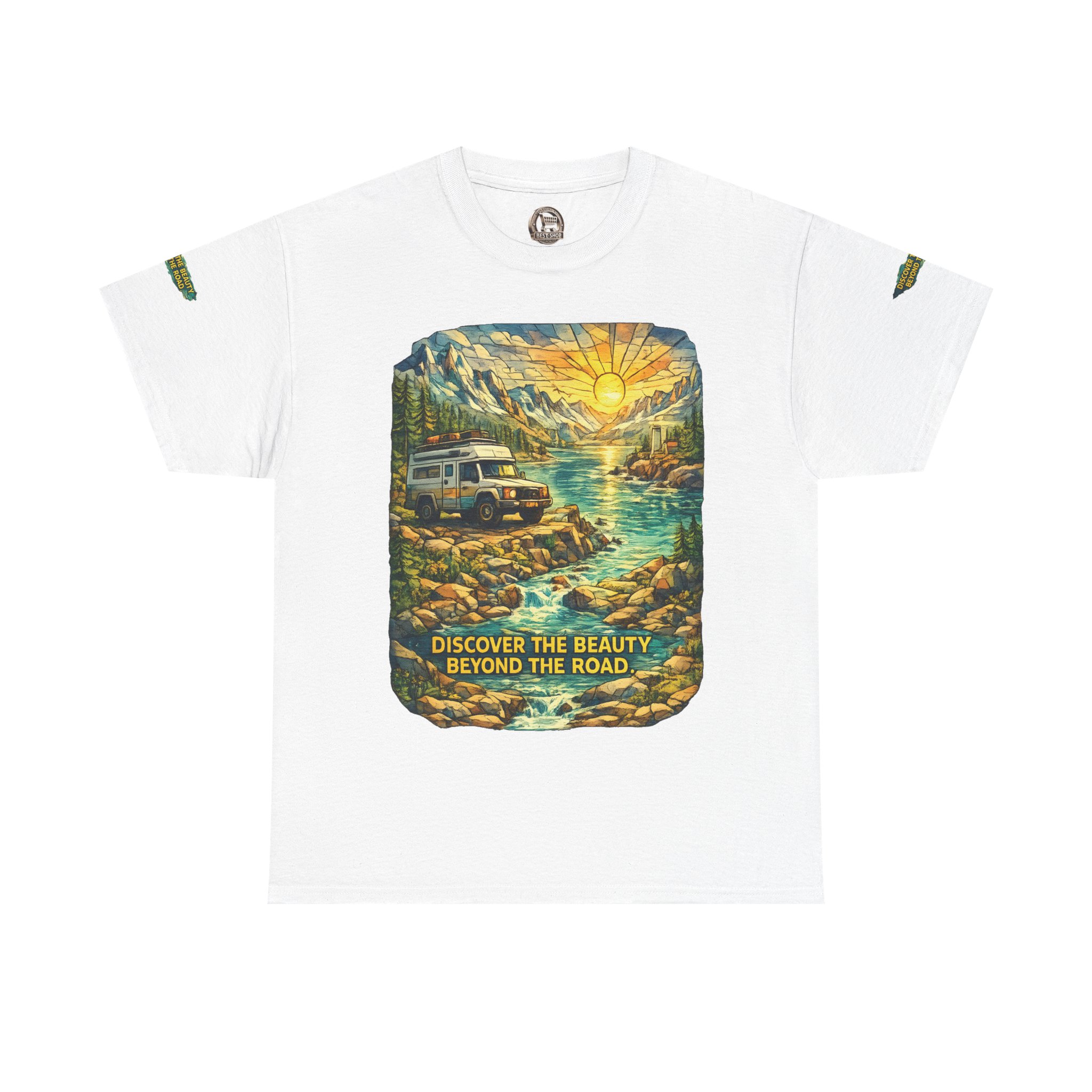 8431902548787900527_2048.jpeg Unisex Heavy Cotton Tee — "Discover The Bieuty Beyond The Road" Design Cubic-Line