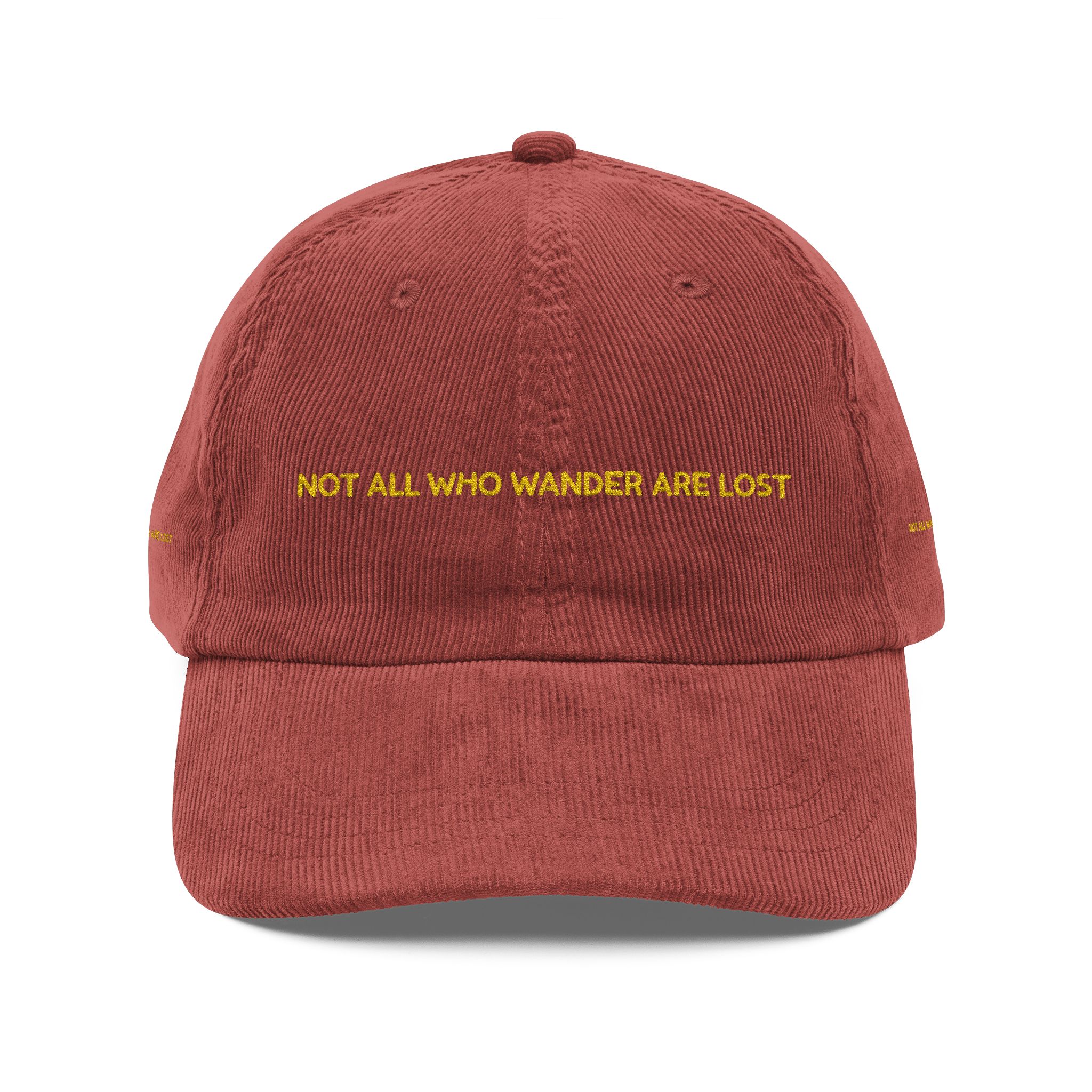 8432494324121155302_2048-1.jpeg Vintage Corduroy Cap (Embroidery) — "Not All Who Wander Are Lost" Embroidered Hat