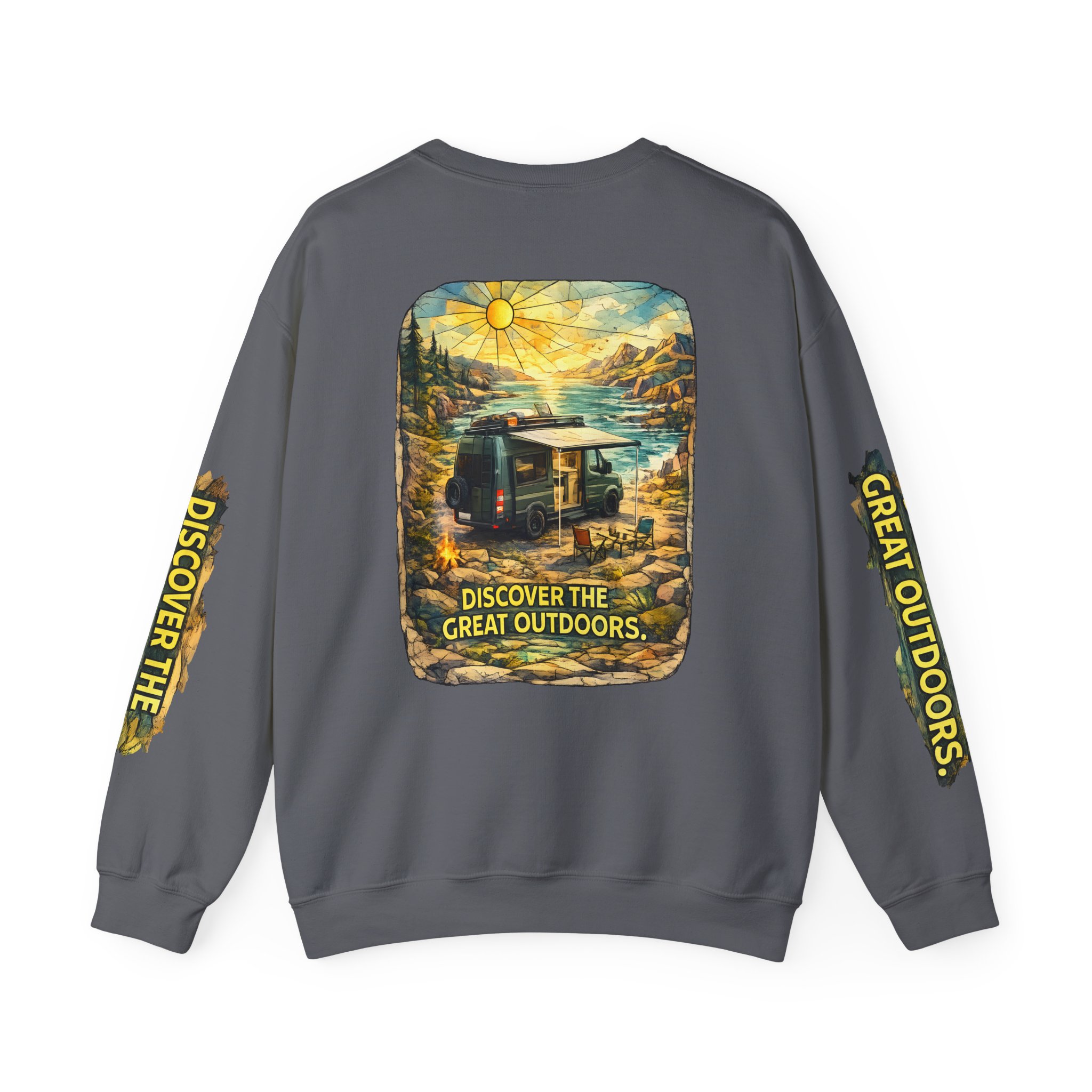 Unisex Heavy Blend™ Crewneck Sweatshirt — "Discover The Great Outdoors" Design Cubic-Line