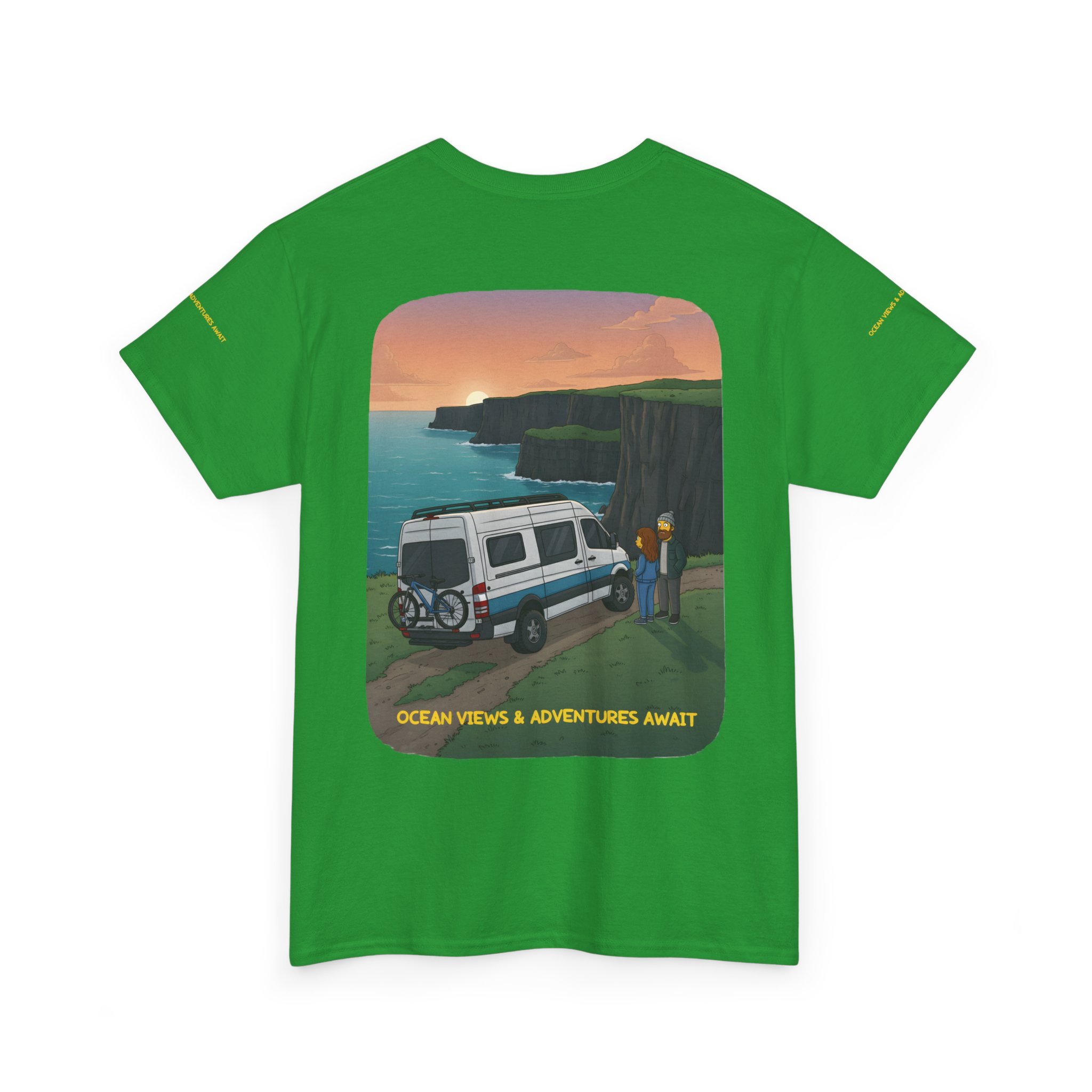 Unisex Heavy Cotton Tee — "Ocean Views-Adventures Awaits" Design Sitcom-Line