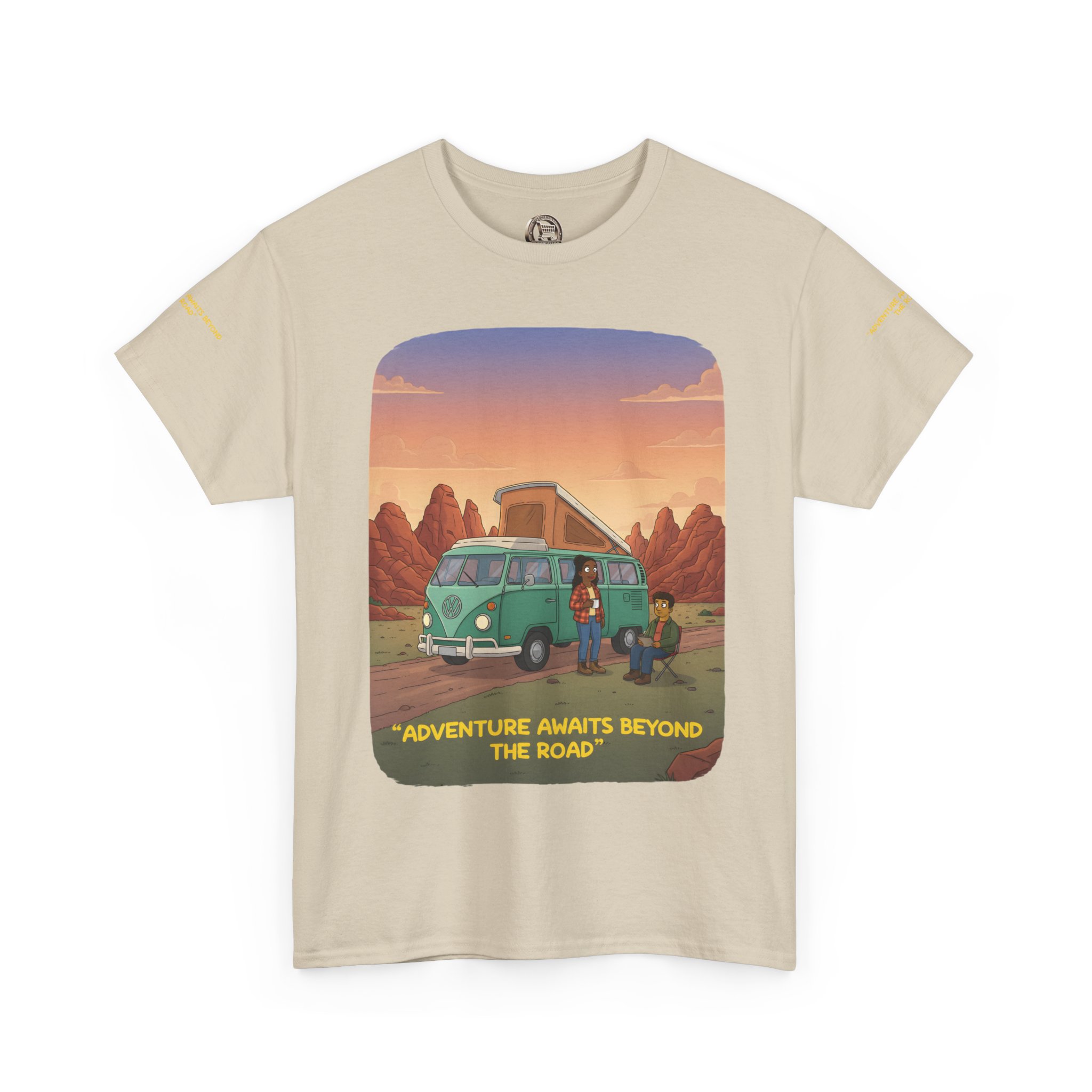 Unisex Heavy Cotton Tee — "Adventure Awaits Beyond The Road" Design Sitcom-Line
