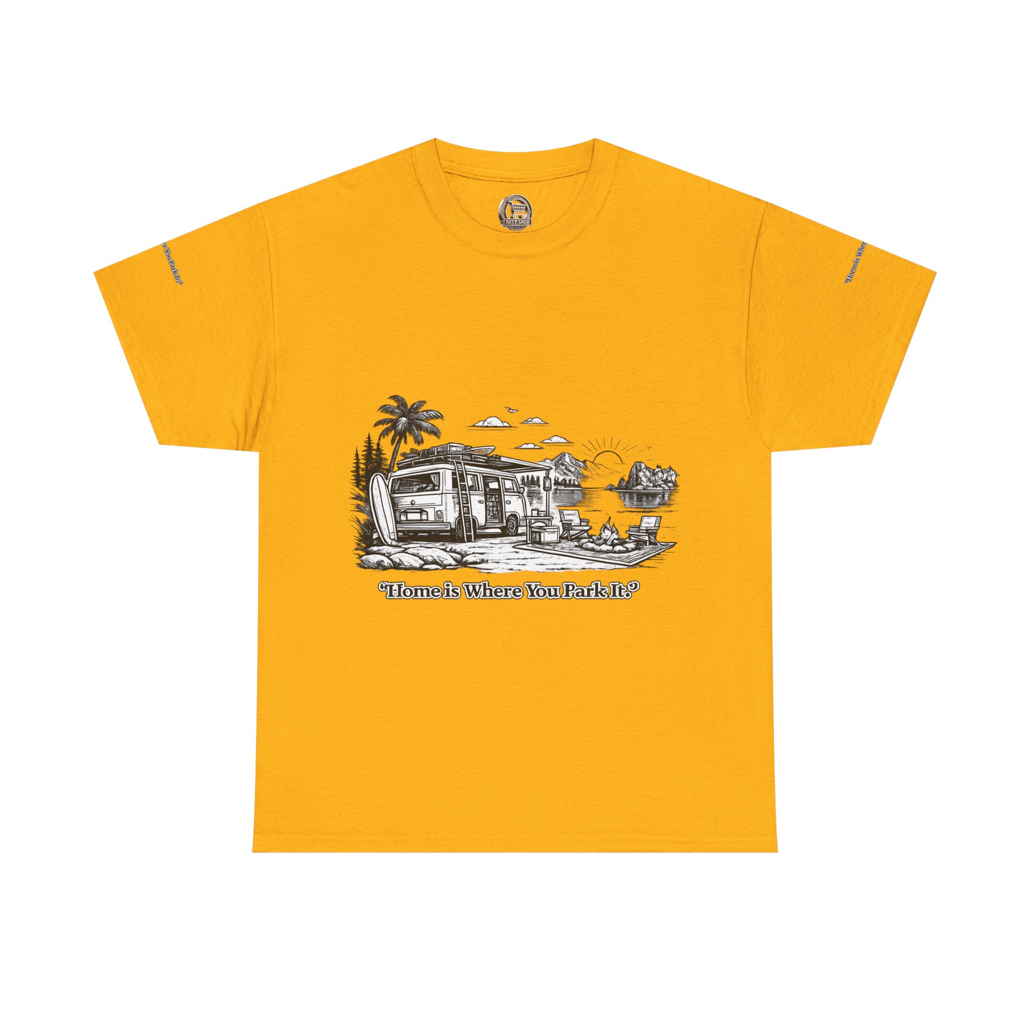 8437760710987579944_2048.jpeg Unisex Heavy Cotton Tee — "Home Is Where You Park It" Design Minimal-Line