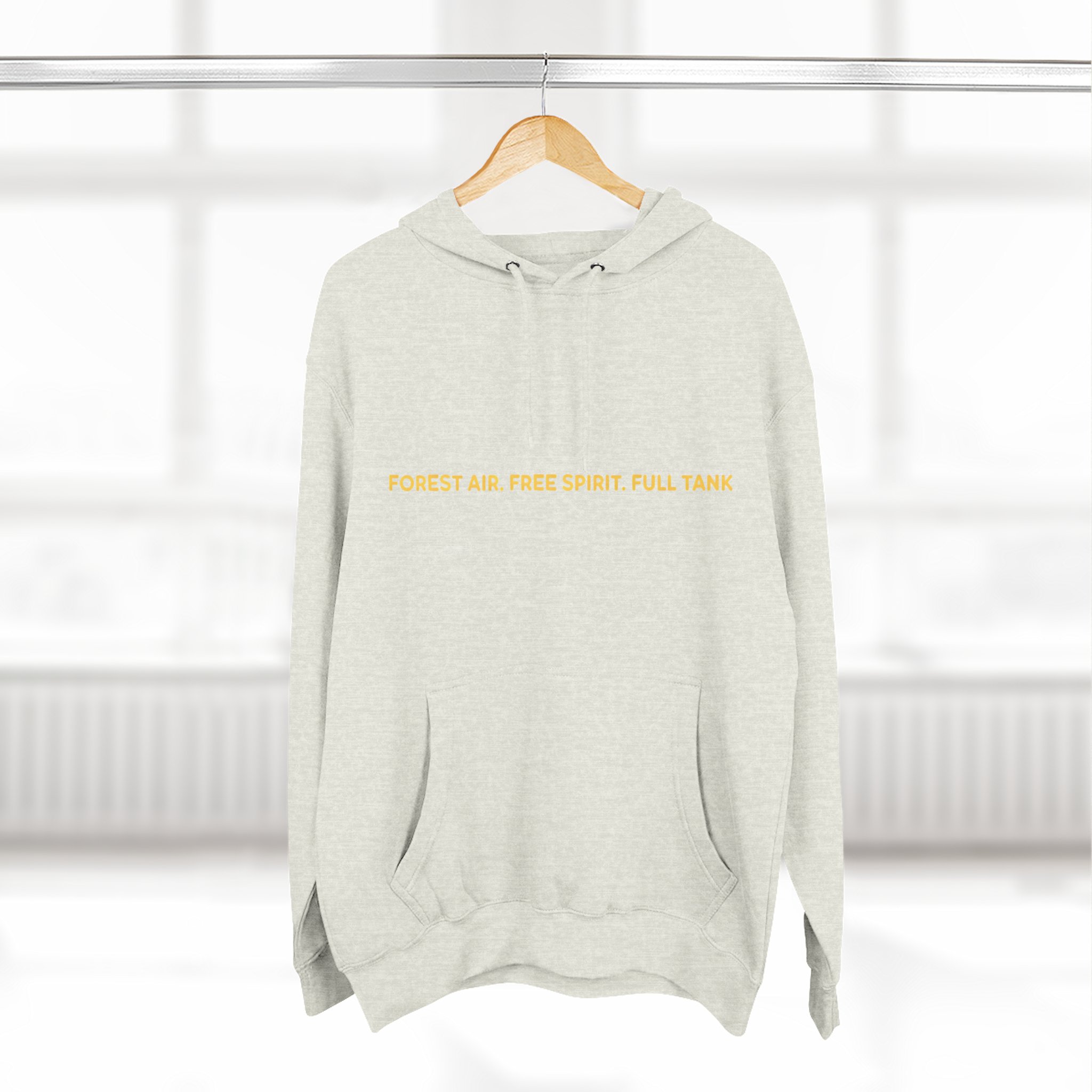 Three-Panel Fleece Hoodie - "Forest Air Free Spirit Full Tank" Design Sitcom-Line