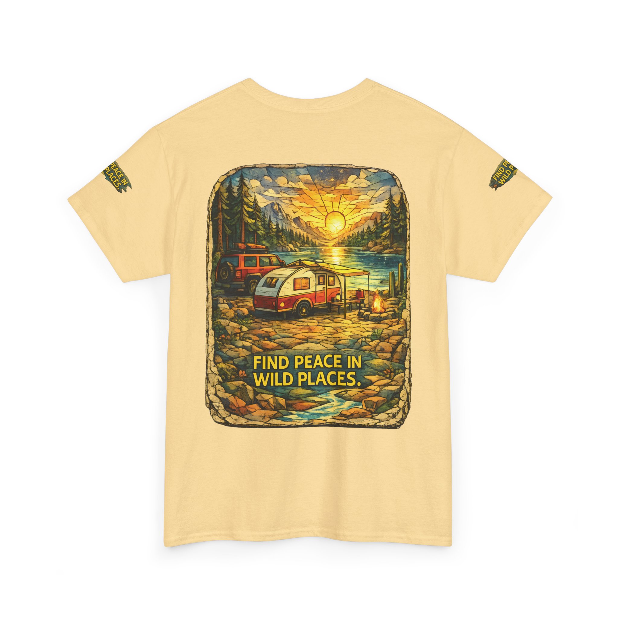 Unisex Heavy Cotton Tee — "Find Peace In Wild Places" Design Cubic-Line