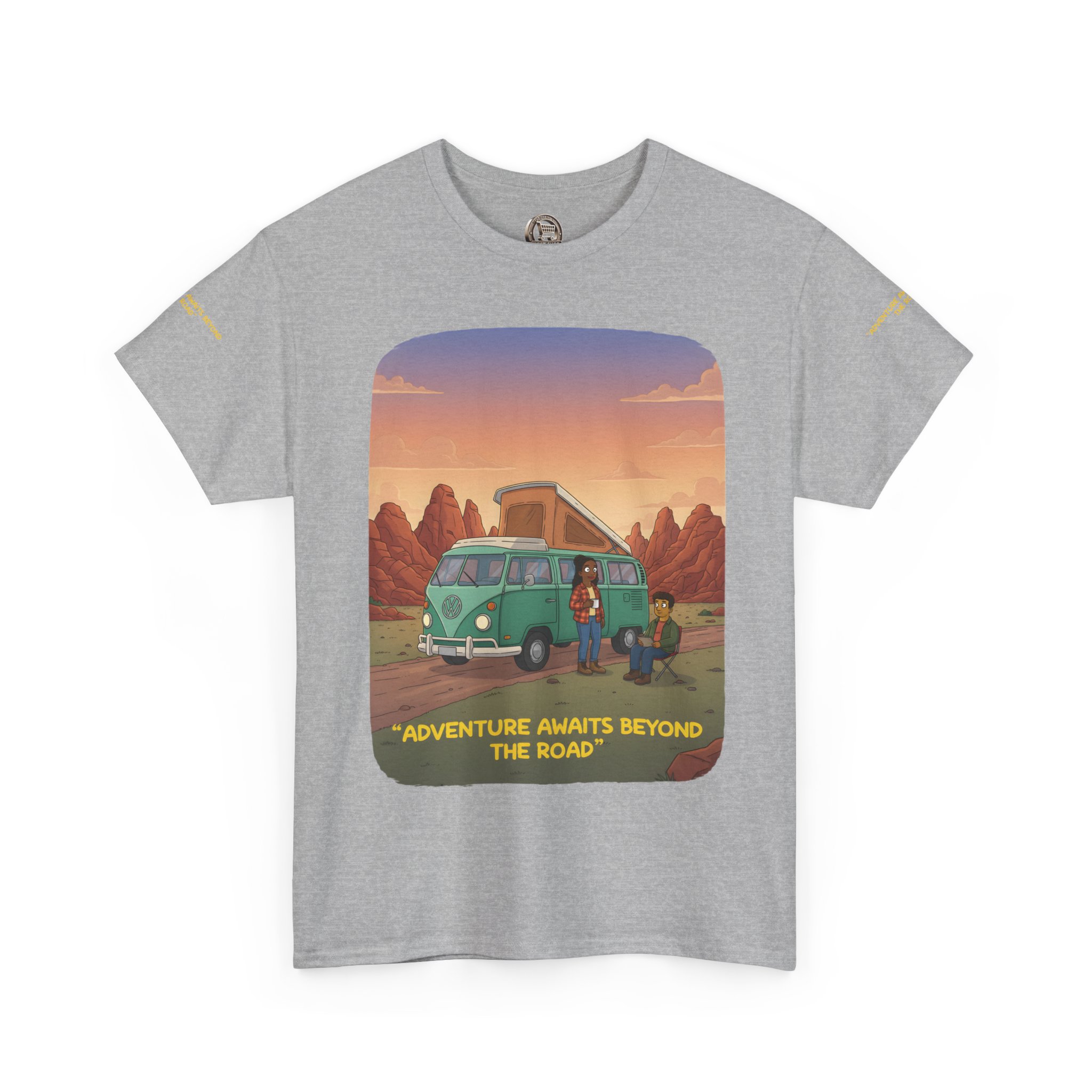 Unisex Heavy Cotton Tee — "Adventure Awaits Beyond The Road" Design Sitcom-Line