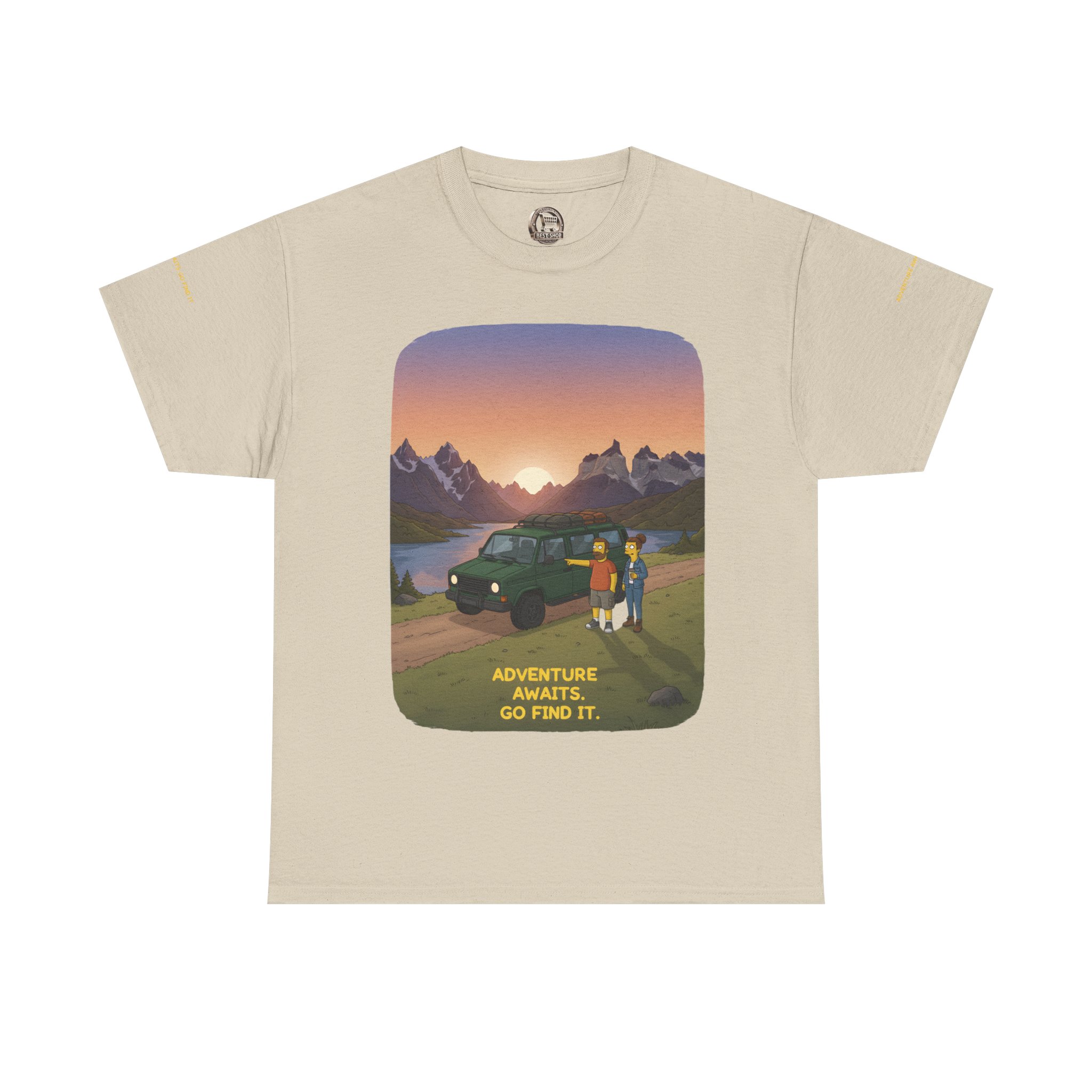 Unisex Heavy Cotton Tee — "Adventure Awaits-Go Find It" Design Sitcom-Line