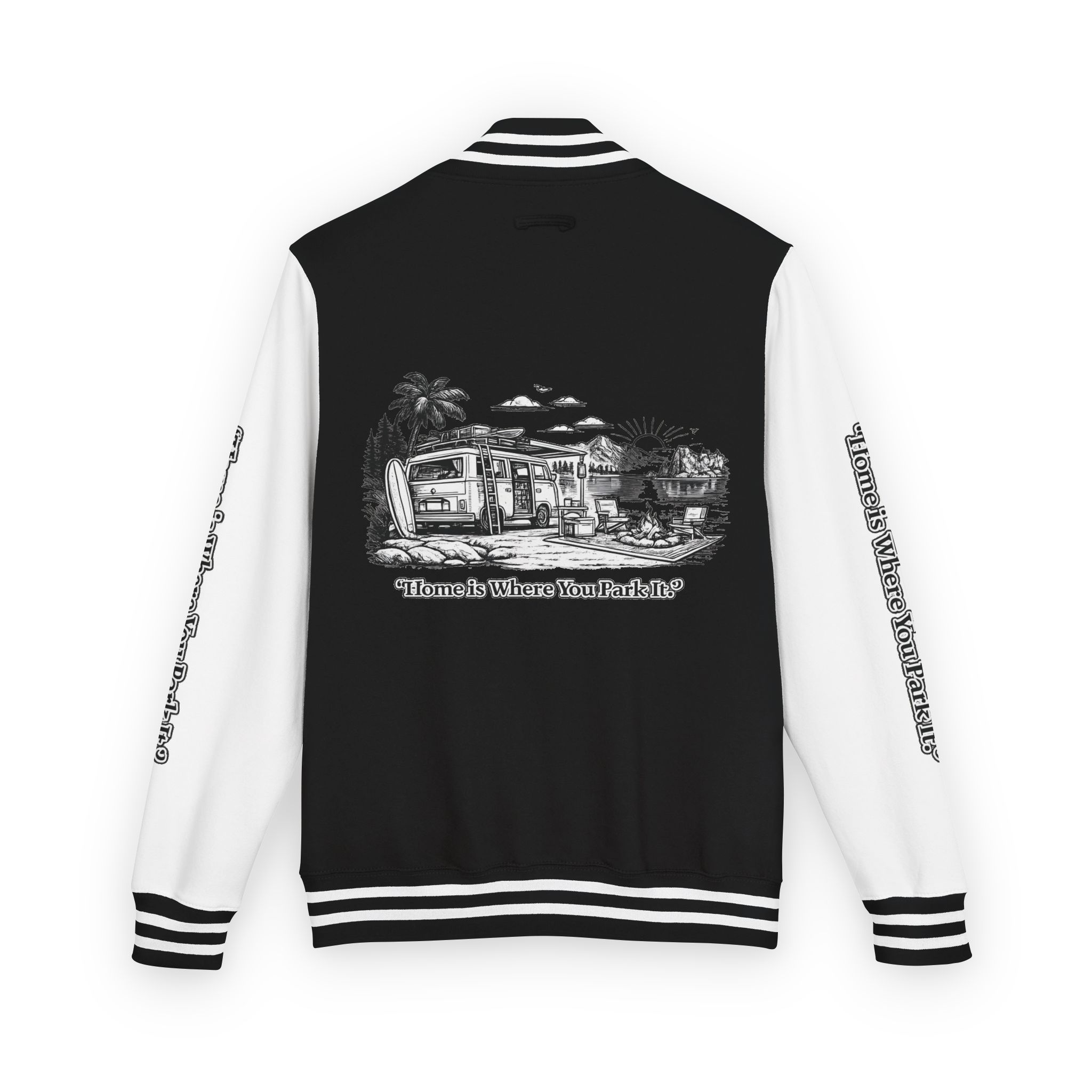 845244548343518986_2048-1.jpeg Unisex Heavyweight Letterman Jacket — "Home Is Where You Park It" Travel Varsity Coat