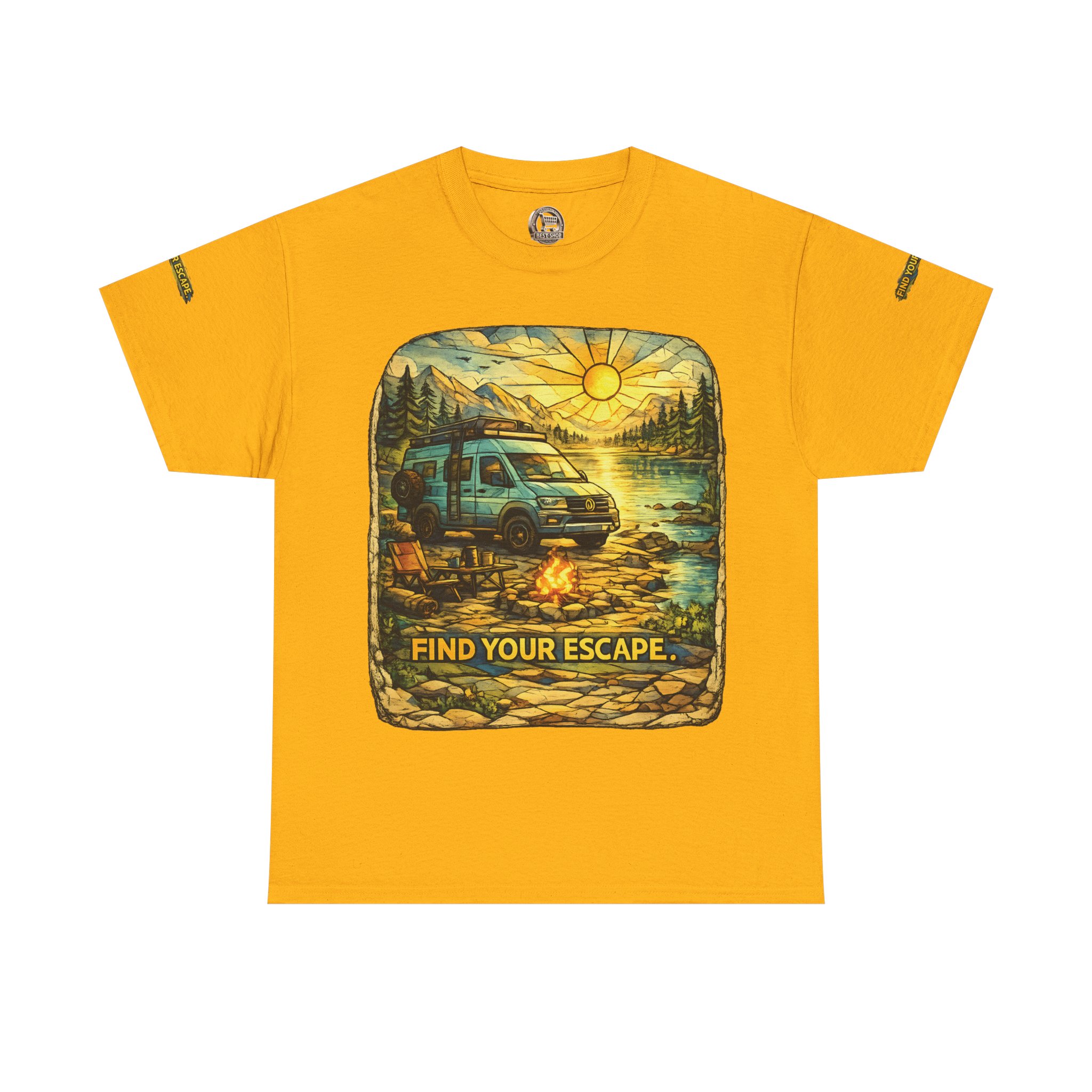 Unisex Heavy Cotton Tee — "Find Your Escape" Design Cubic-Line