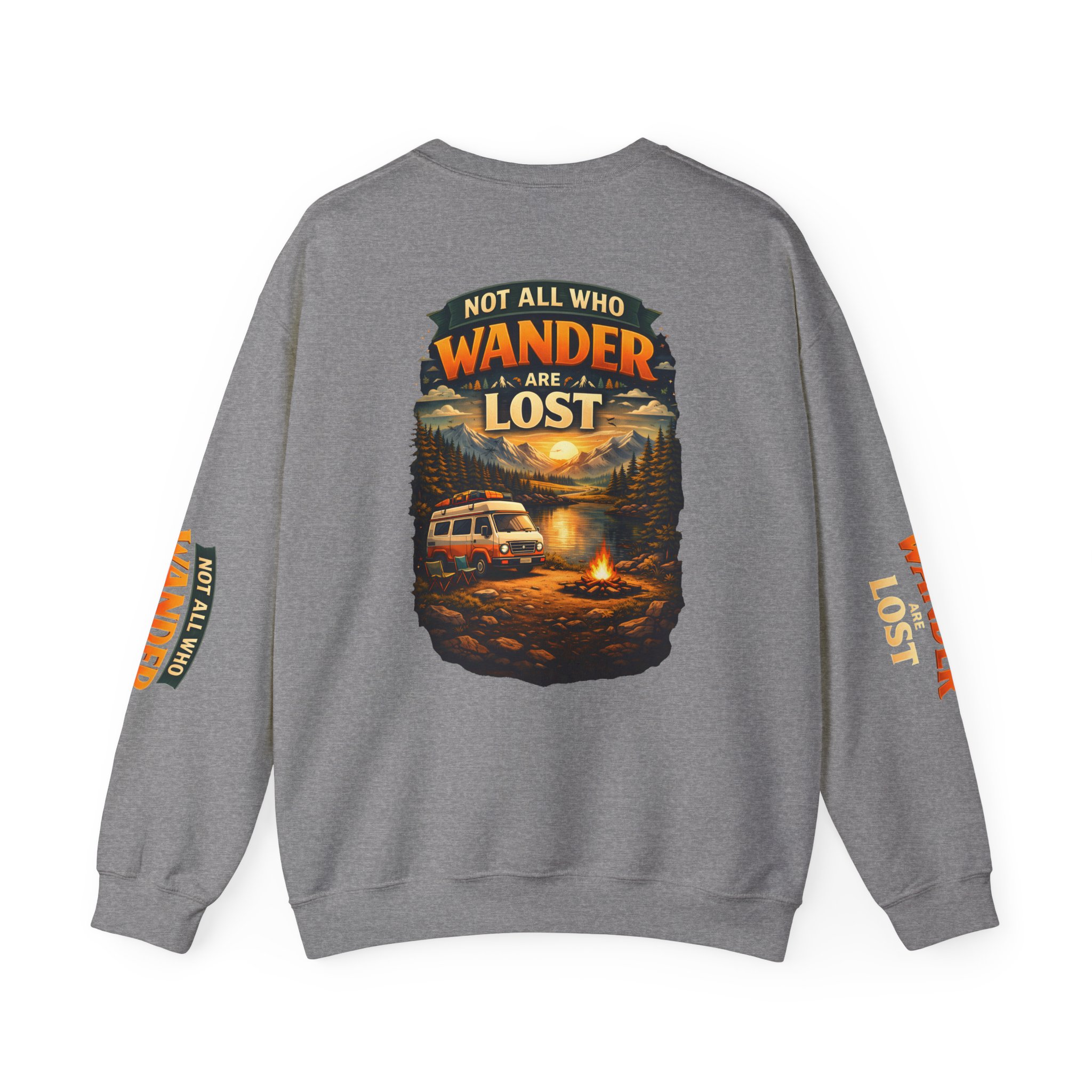 Unisex Heavy Blend™ Crewneck Sweatshirt — "Not All Who Wander Are Lost" Design Scenic-Line