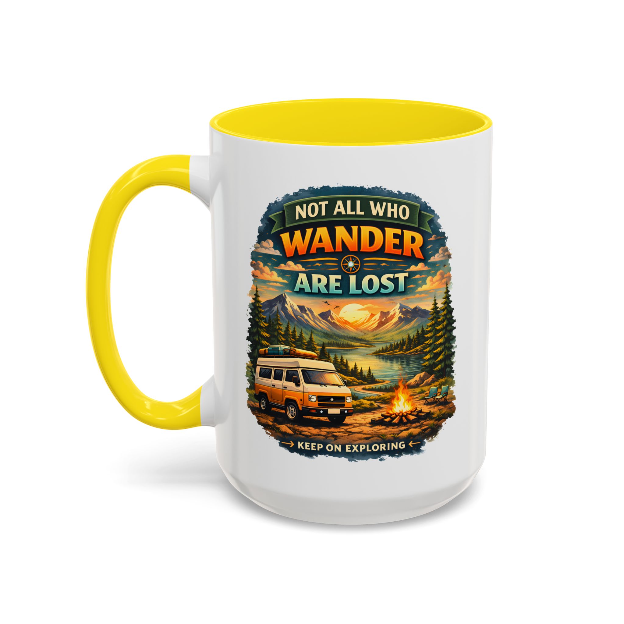 Accent Coffee Mug (11, 15oz) — "Not All Who Wander Are Lost" Design Scenic-Line