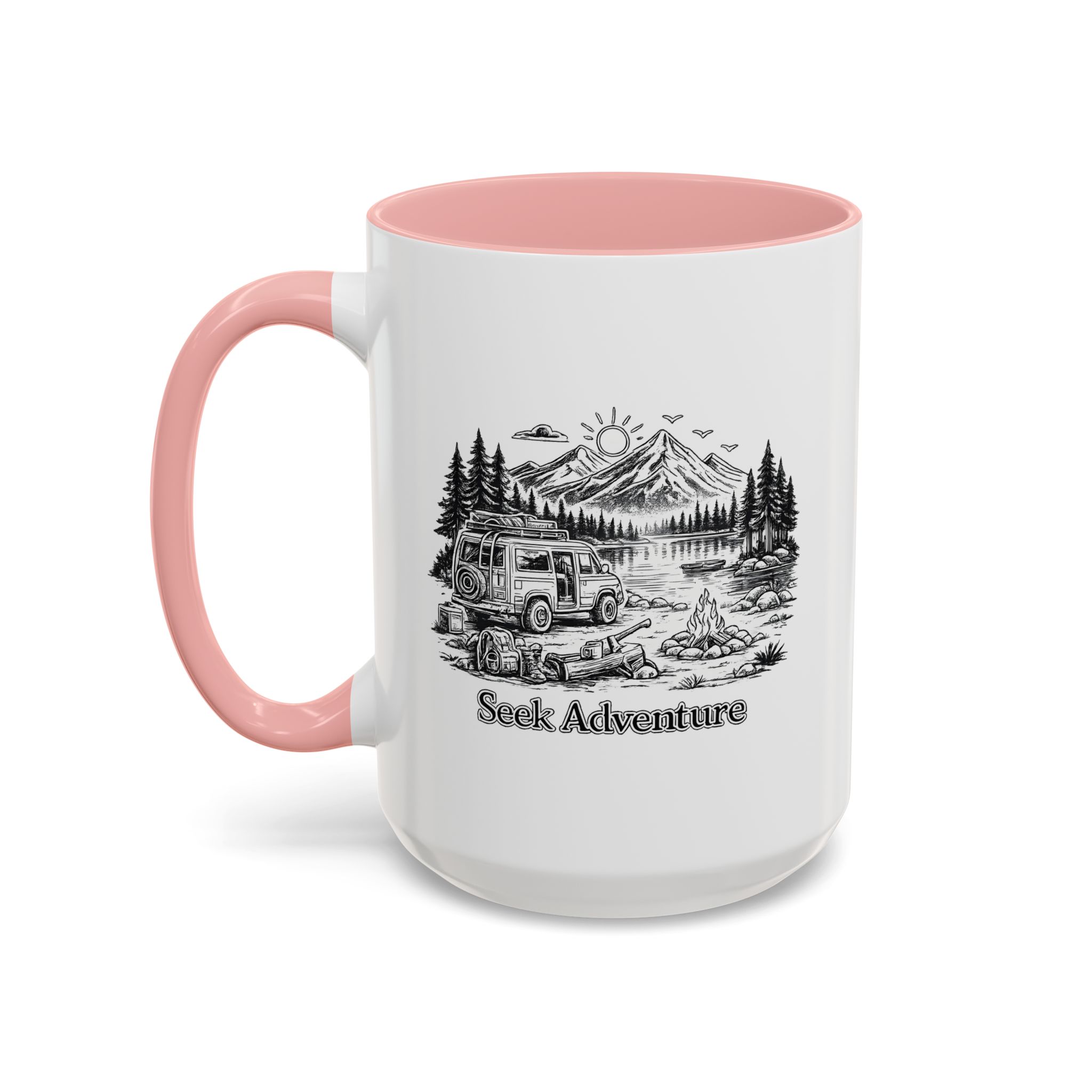 Accent Coffee Mug (11, 15oz) — "Seek Adventure" Design Minimal-Line