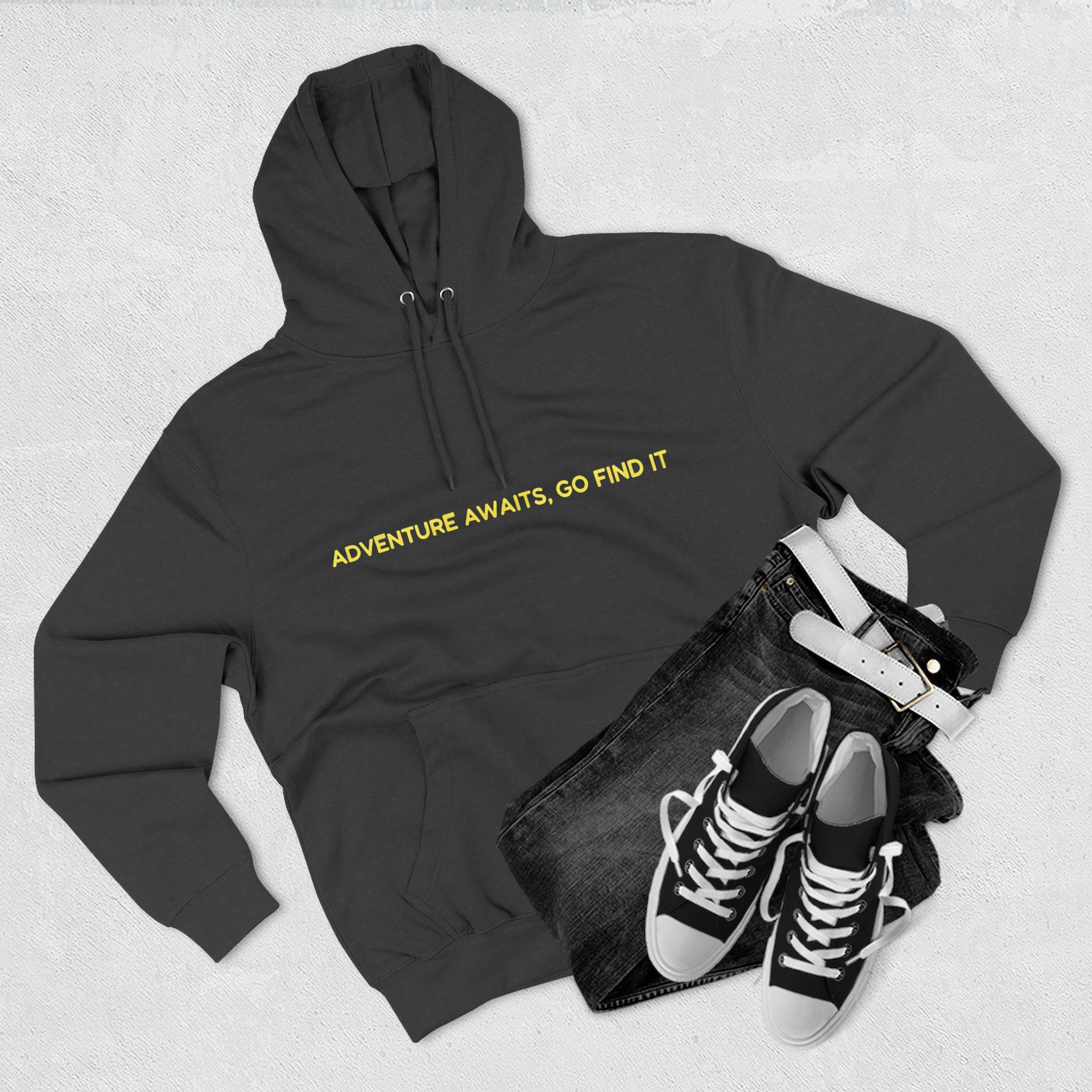 Three-Panel Fleece Hoodie - "Adventure Awaits-Go Find It"" Design Sitcom-Line