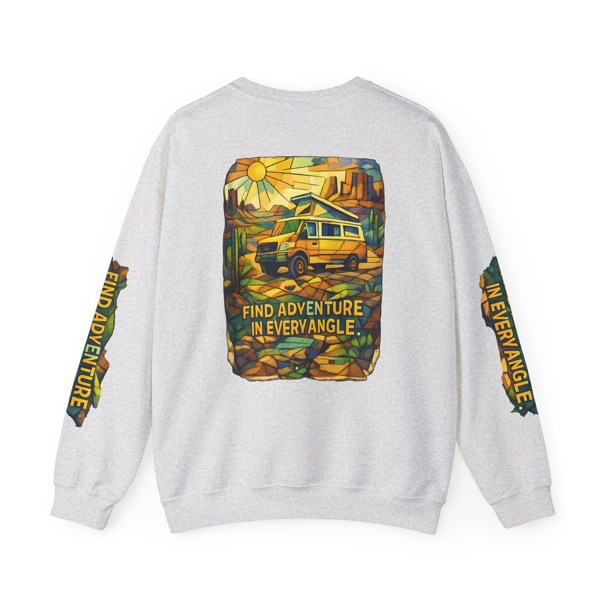 Unisex Heavy Blend™ Crewneck Sweatshirt — "Find Adventure In Every Corner" Design Cubic-Line