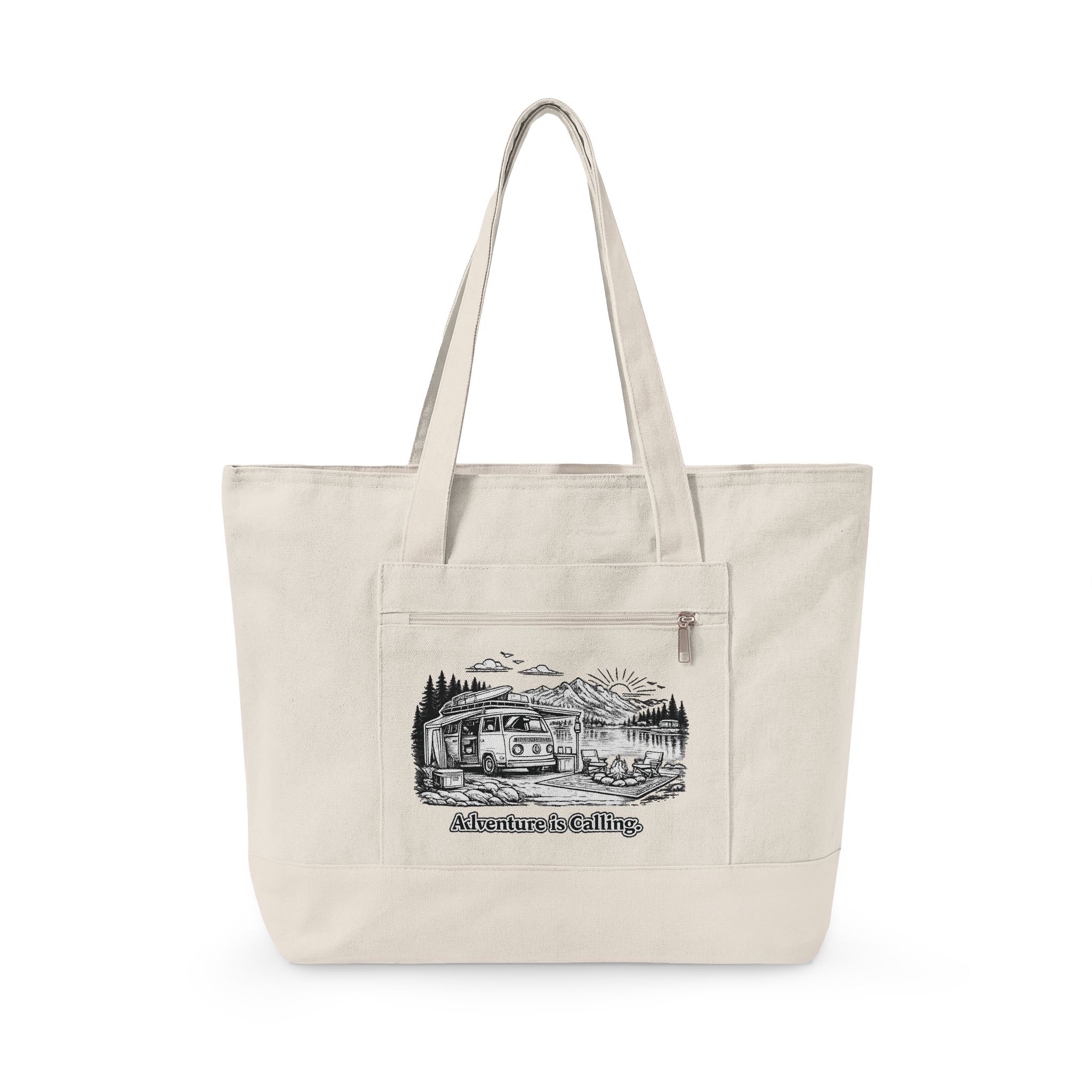 8484324420943458171_2048.jpeg Zippered Canvas Tote — "Adventure Is Calling" (Design Minimal-Line)