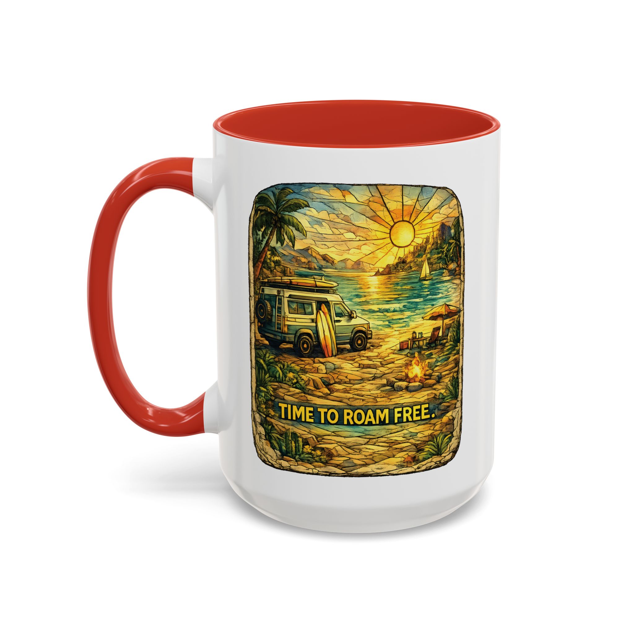 Accent Coffee Mug (11, 15oz) — "Time To Roam Free" Design Cubic-Line