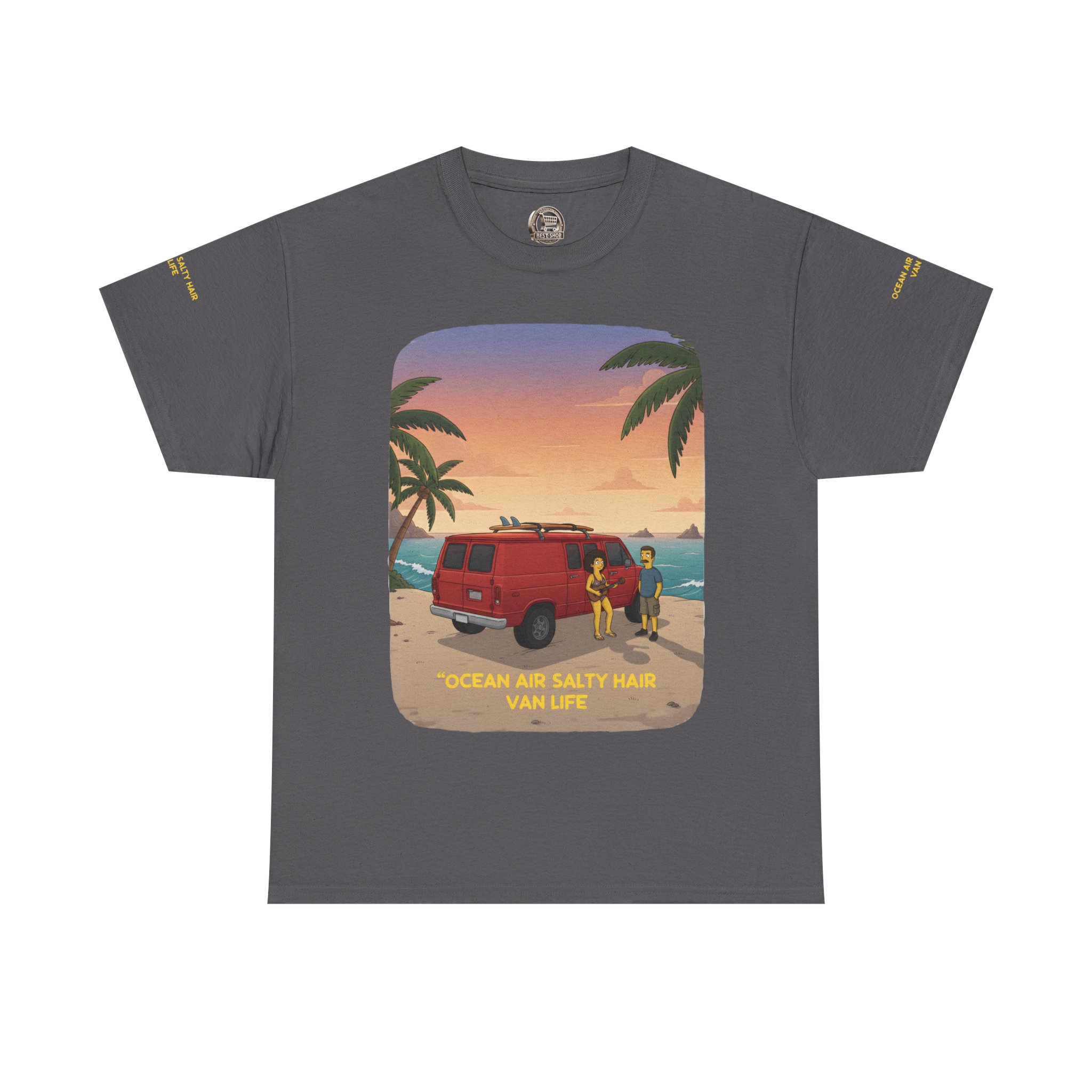 Unisex Heavy Cotton Tee — "Ocean Air Salty Hair Van Life" Design Sitcom-Line