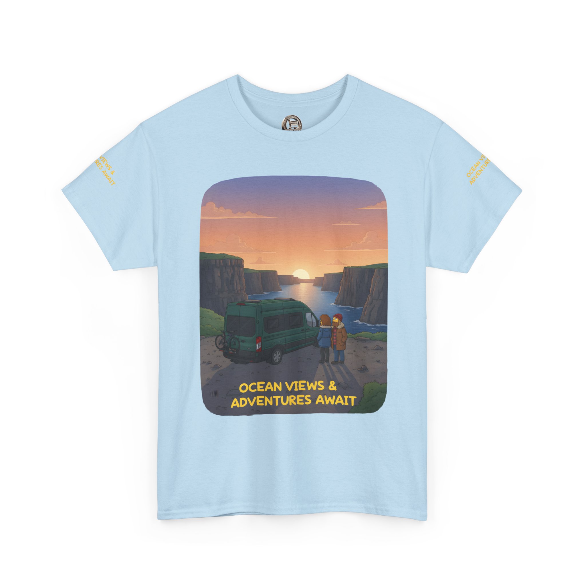 Unisex Heavy Cotton Tee — "Ocean Views-Adventures Awaits" Design Sitcom-Line