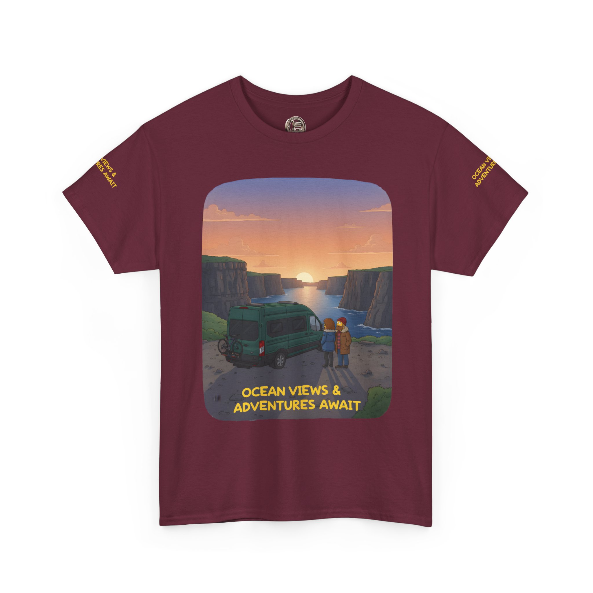 Unisex Heavy Cotton Tee — "Ocean Views-Adventures Awaits" Design Sitcom-Line