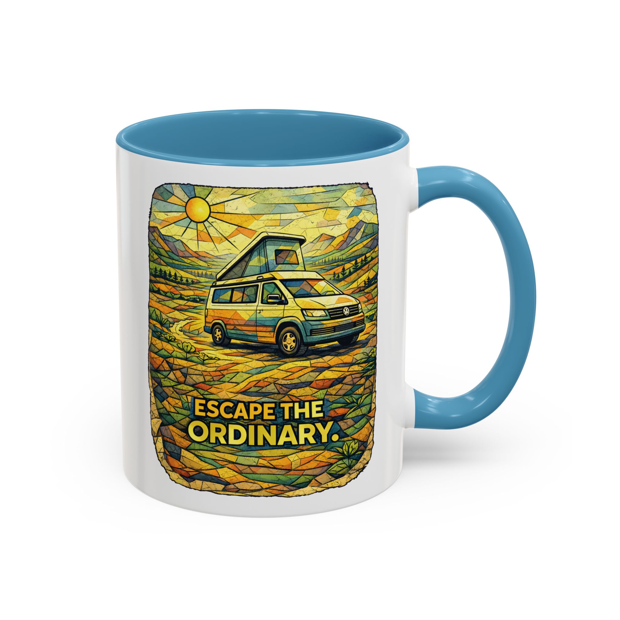 Accent Coffee Mug (11, 15oz) — "Escape The Ordinary" Design Cubic-Line