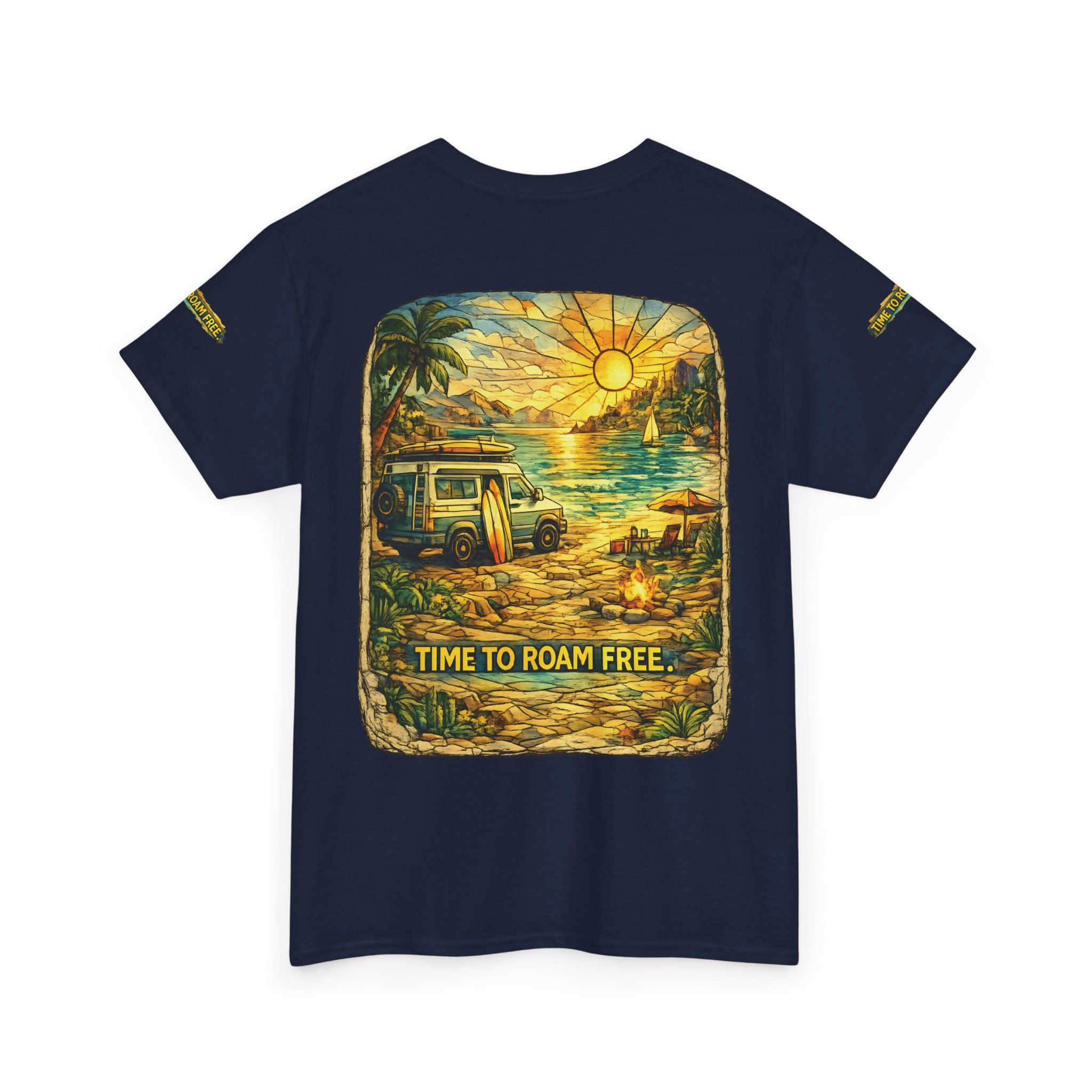 Unisex Heavy Cotton Tee — "Time To Roam Free" Design Cubic-Line